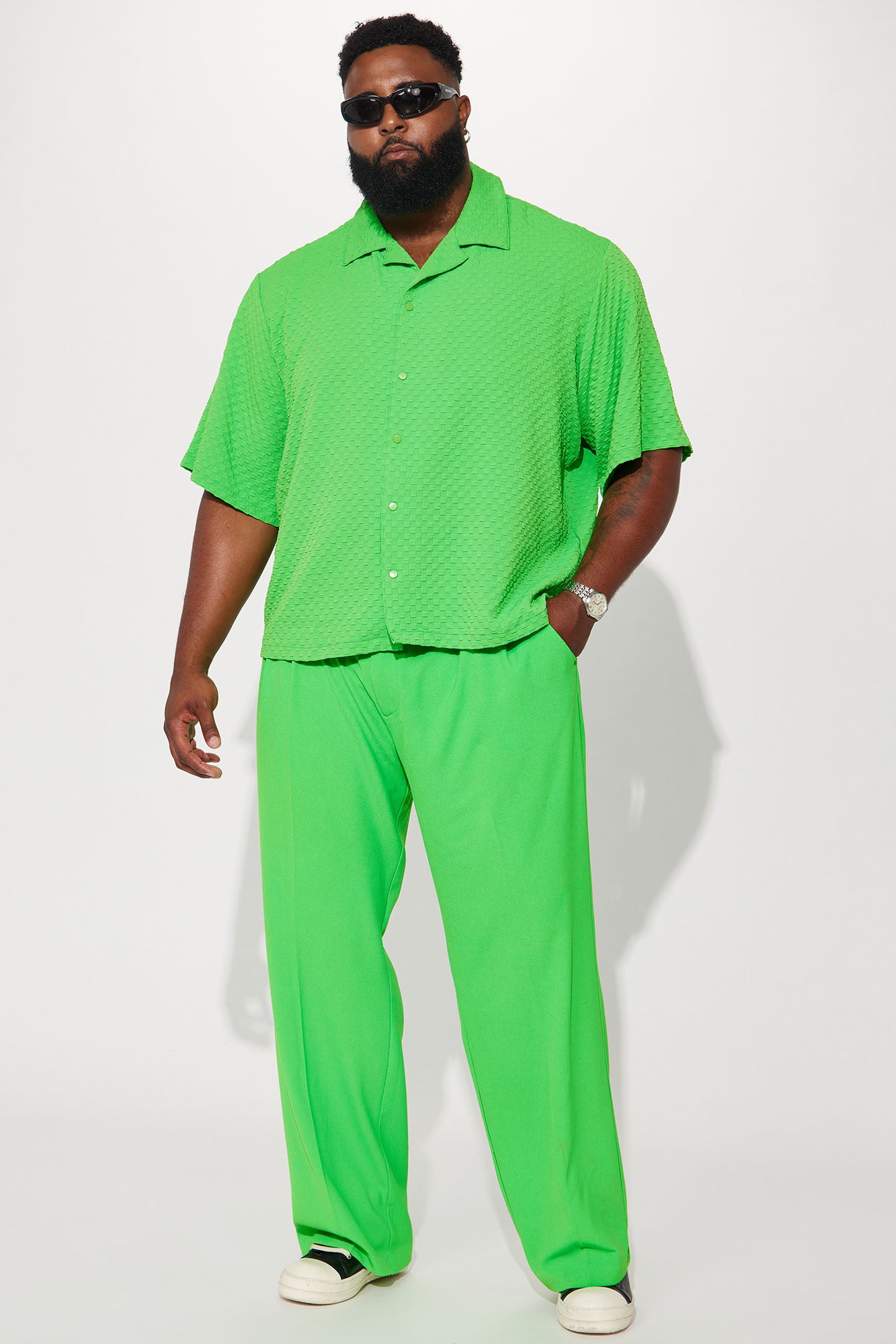 Luxor Textured Cropped Button Up Shirt - Green - Image 6