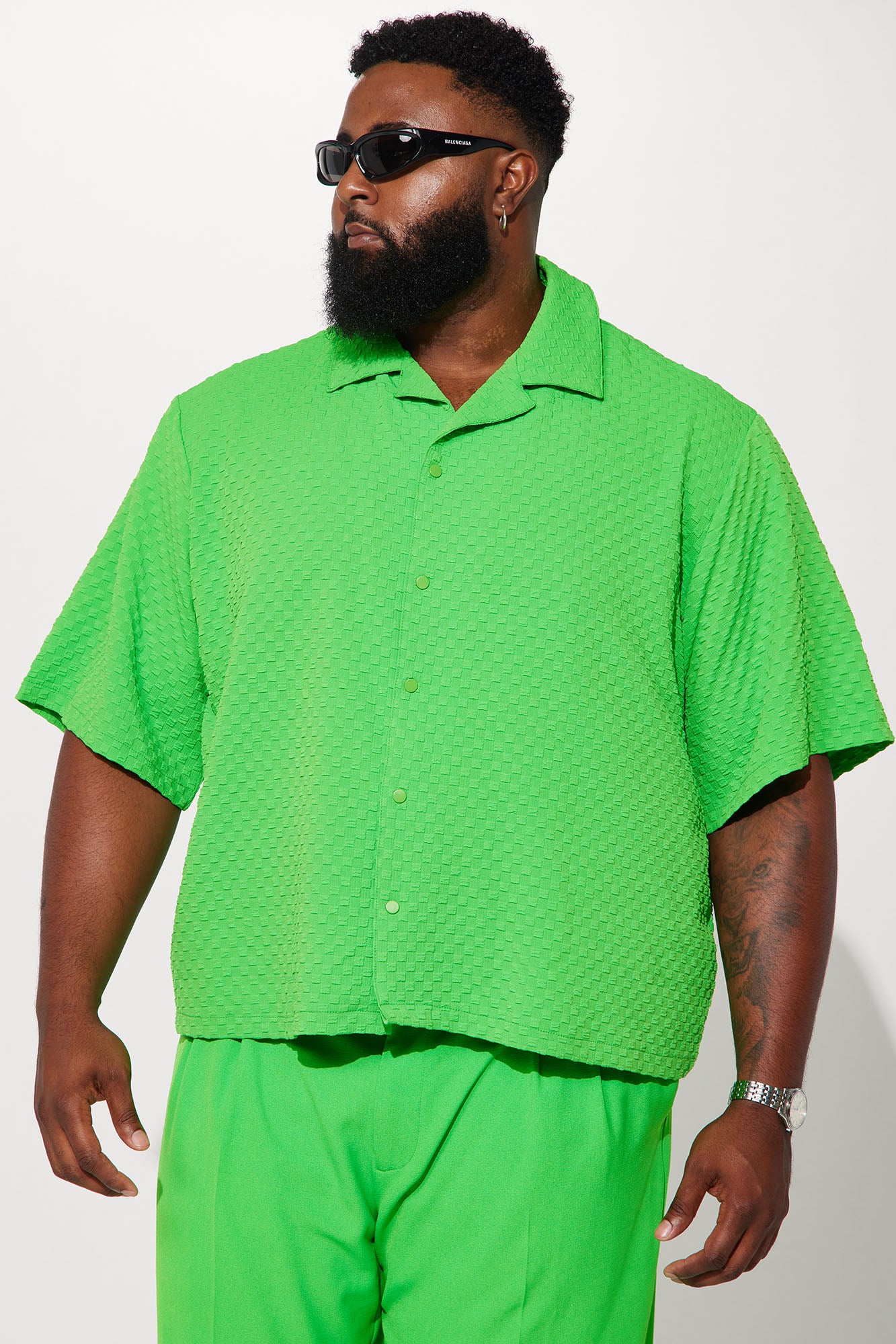 Luxor Textured Cropped Button Up Shirt - Green - Image 3