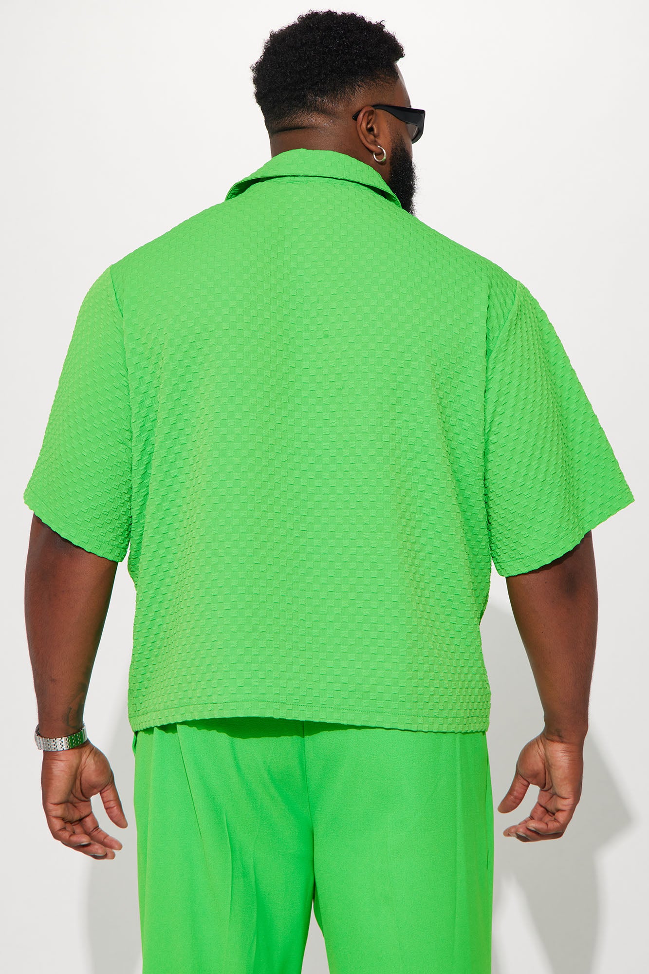 Luxor Textured Cropped Button Up Shirt - Green - Image 7