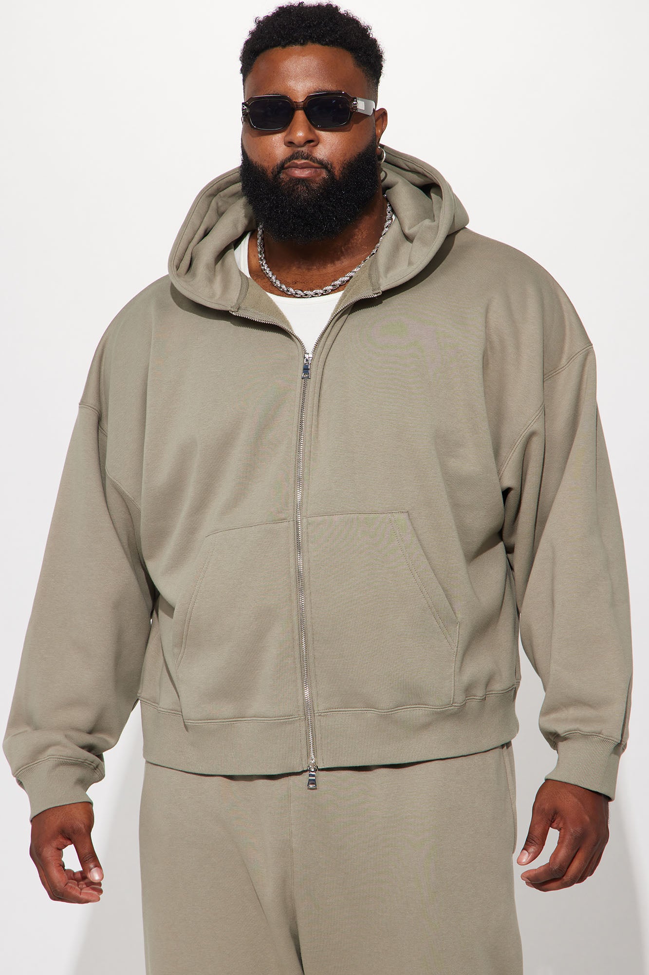 Tyson Oversized Heavyweight Zip Up - Olive - Image 7