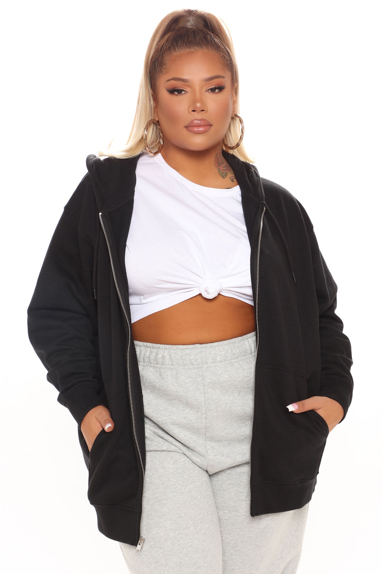Stole Your Boyfriend's Oversized Zip Up Hoodie - Black - Image 6
