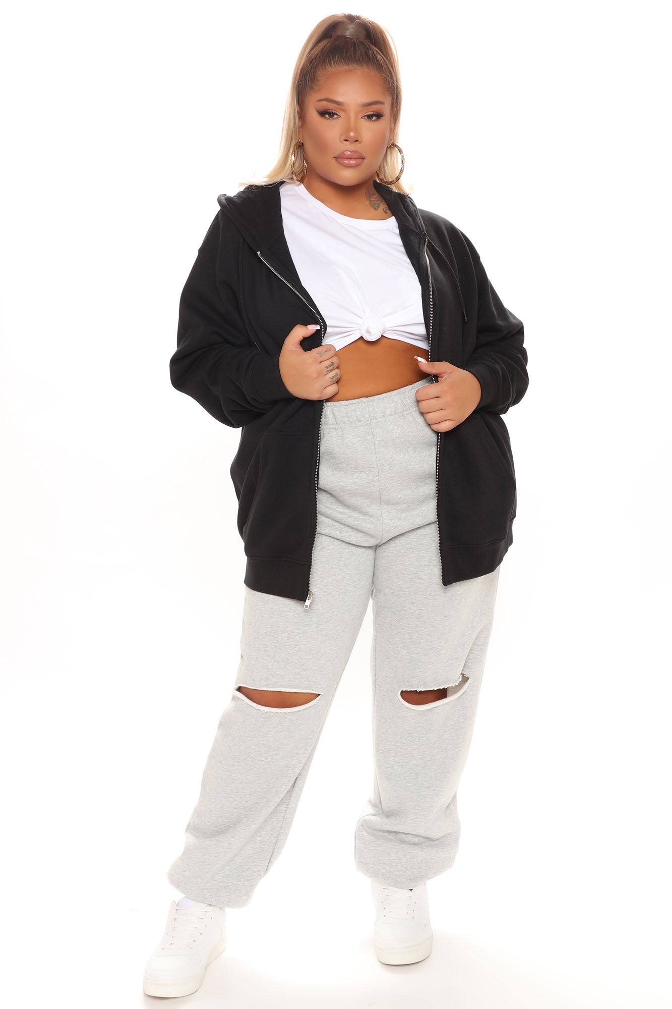 Stole Your Boyfriend's Oversized Zip Up Hoodie - Black - Image 7