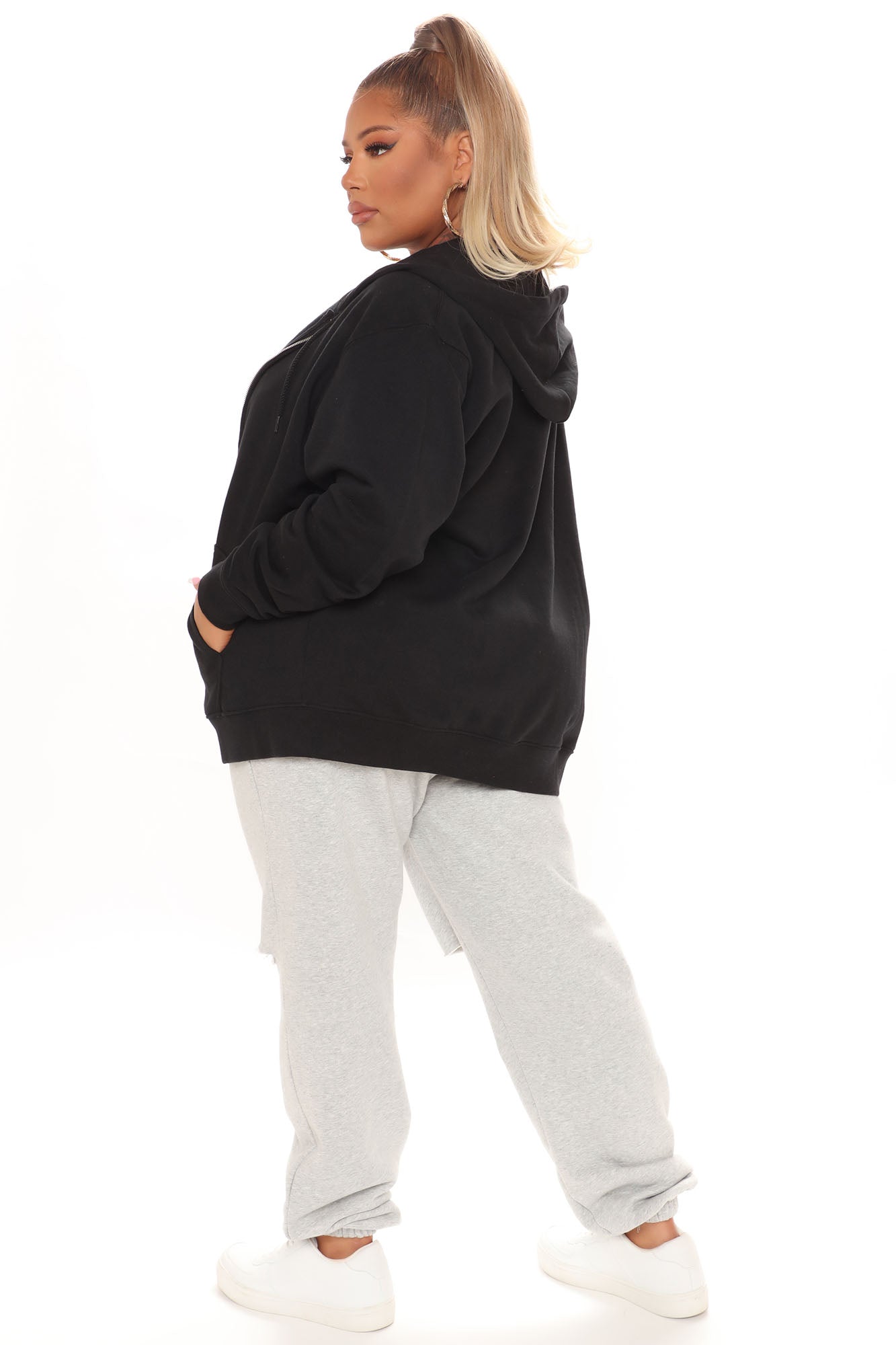 Stole Your Boyfriend's Oversized Zip Up Hoodie - Black - Image 9