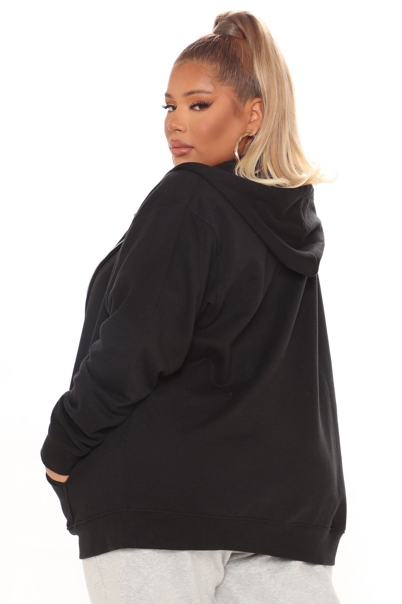 Stole Your Boyfriend's Oversized Zip Up Hoodie - Black - Image 8