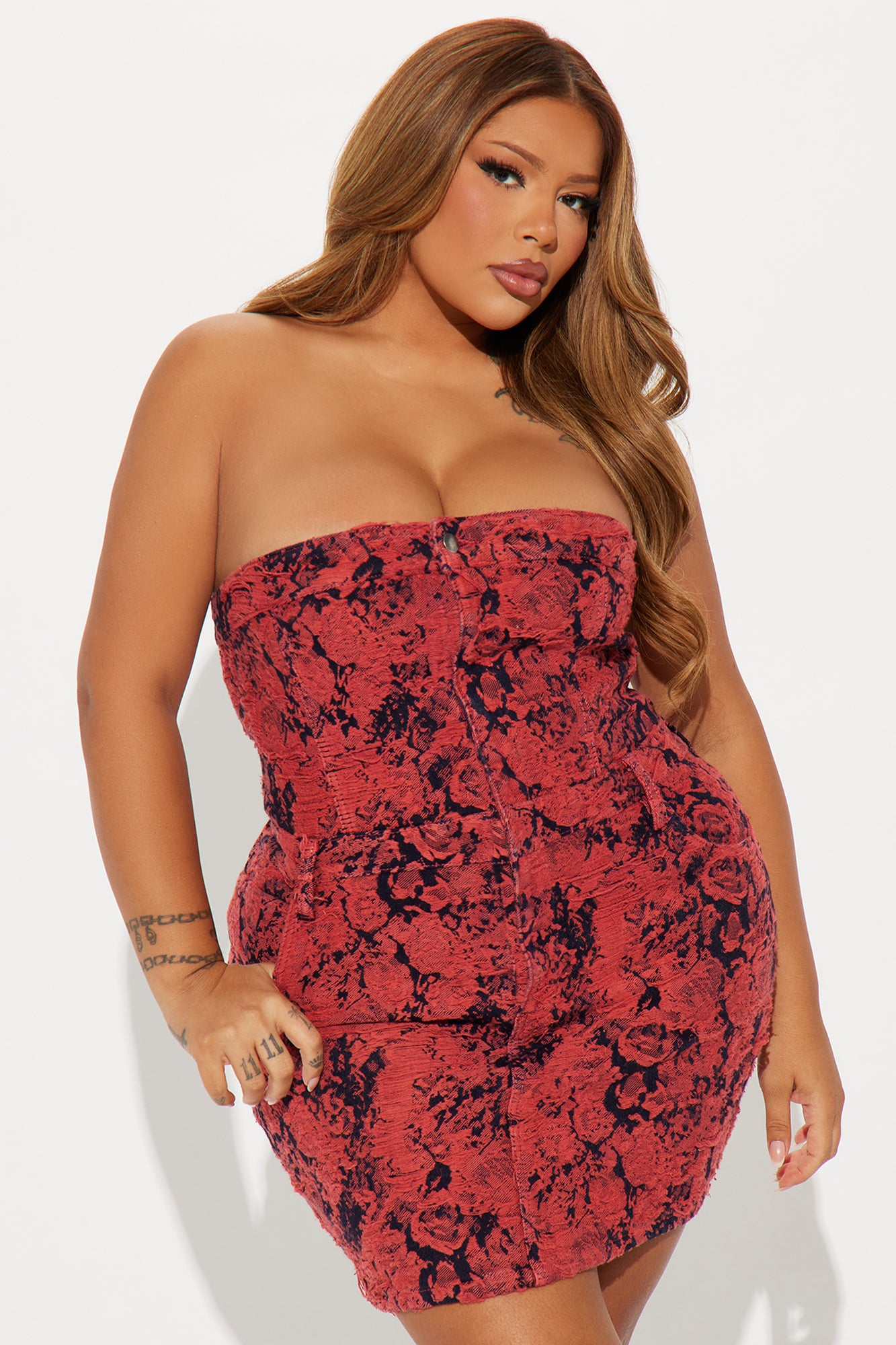 Work of Art Denim Mini Dress - Red - Image 9