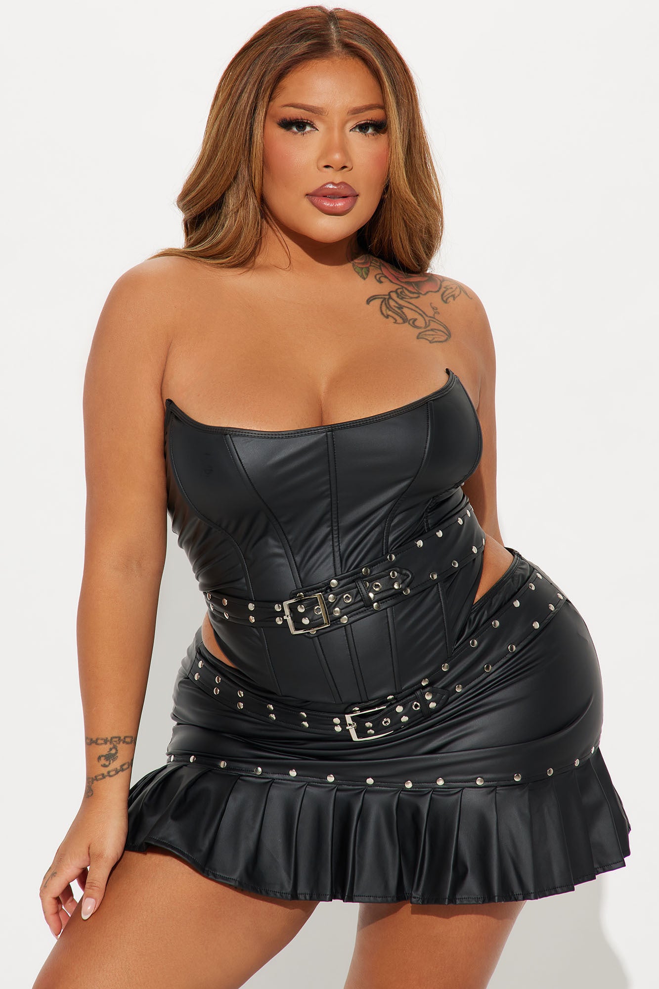 Stepping Out Faux Leather Skirt Set - Black - Image 6
