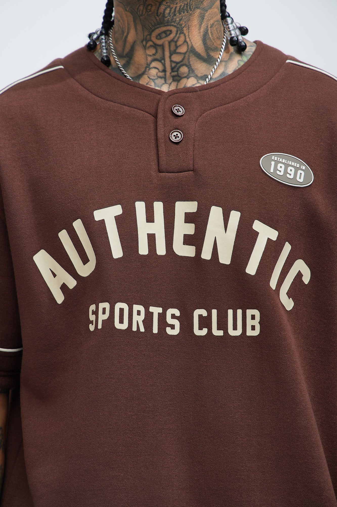 Athletics Sports Club Short Sleeve Henley - Brown - Image 3