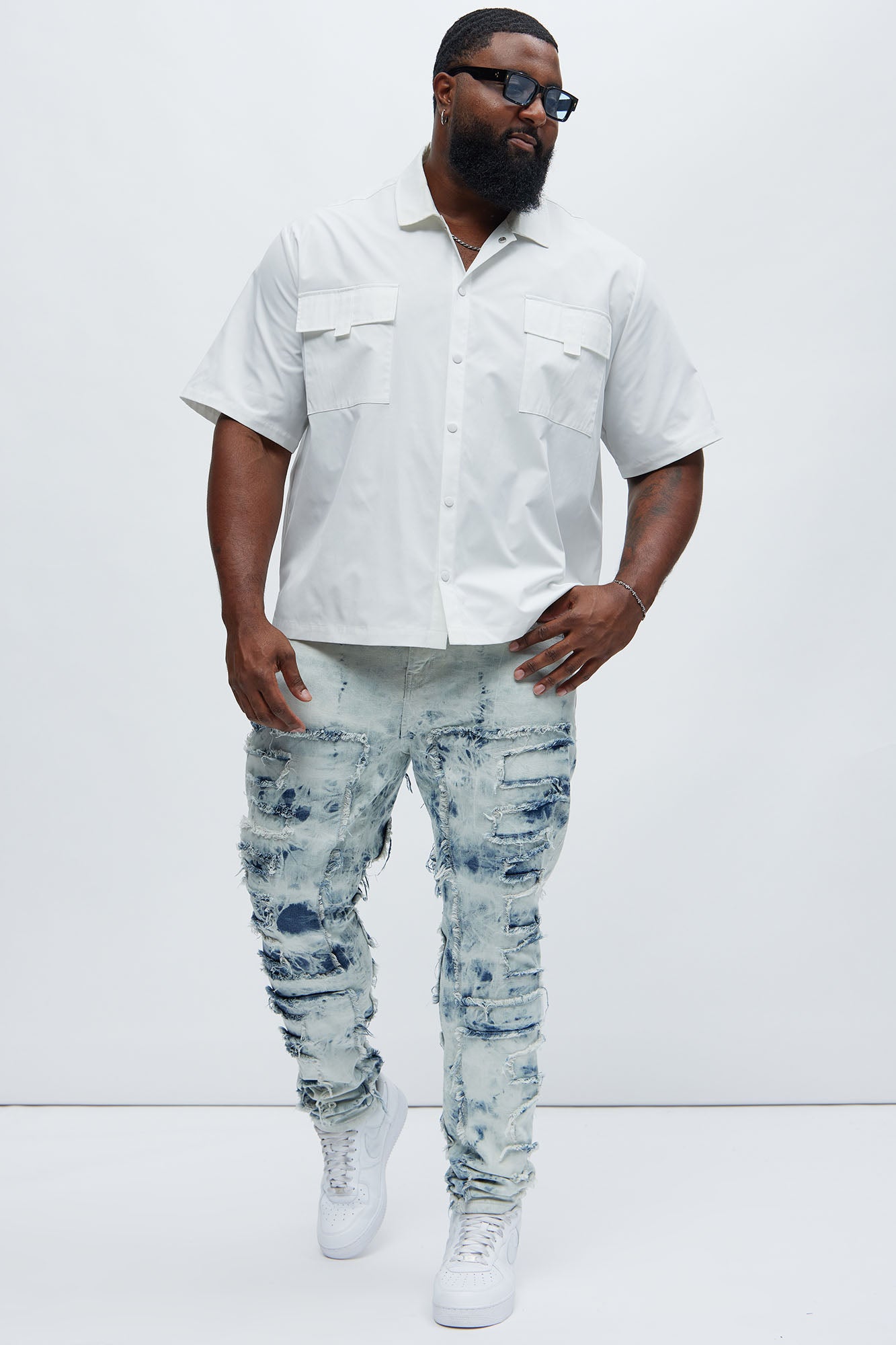 Frayed Cloud Stacked Skinny Jeans - Light Blue Wash - Image 7