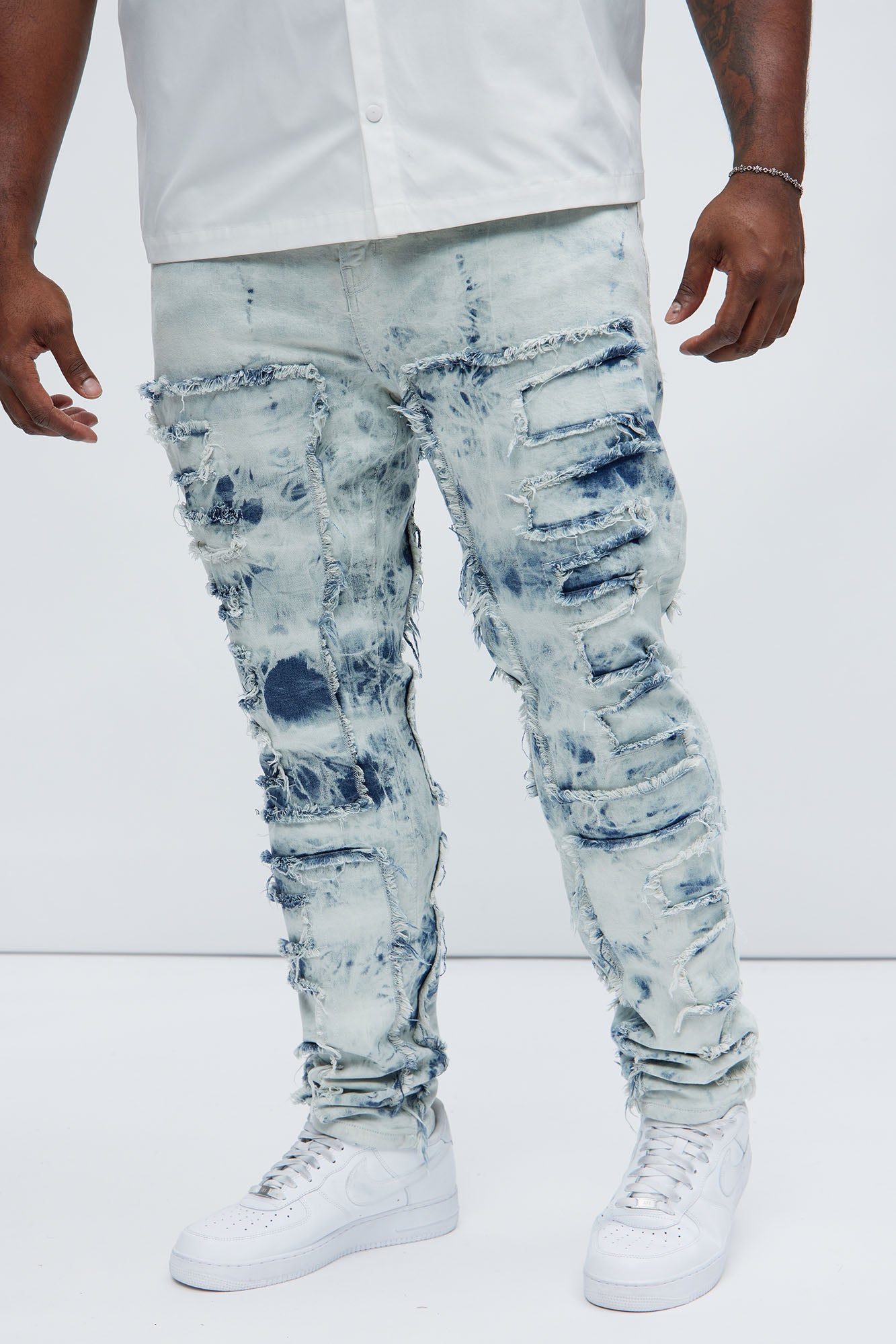 Frayed Cloud Stacked Skinny Jeans - Light Blue Wash - Image 6