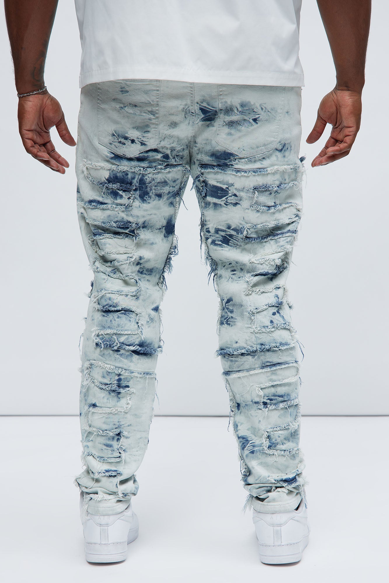 Frayed Cloud Stacked Skinny Jeans - Light Blue Wash - Image 8