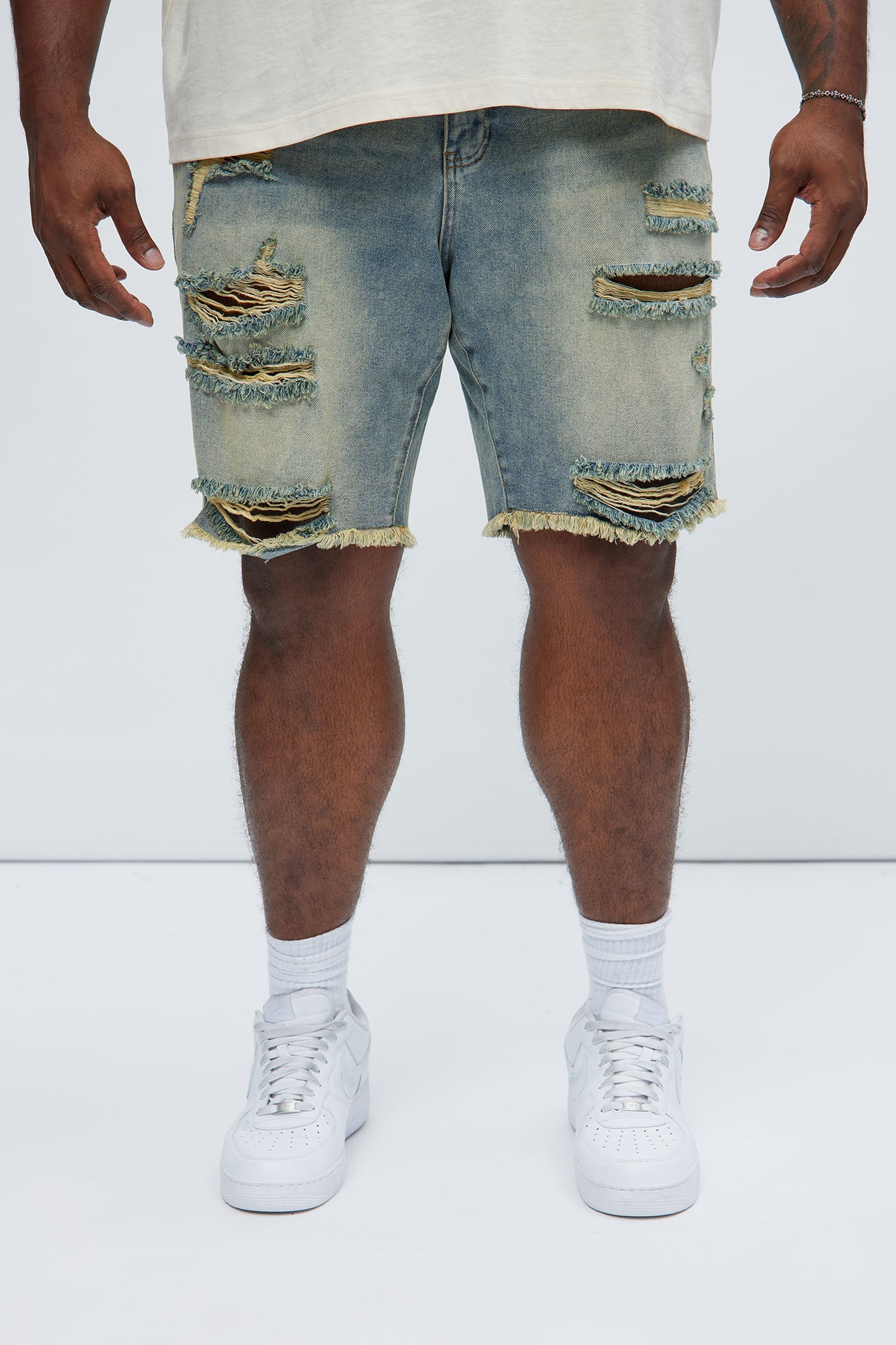 Back To It Distressed Raw Hem Slim Denim Shorts - Vintage Wash - Image 6
