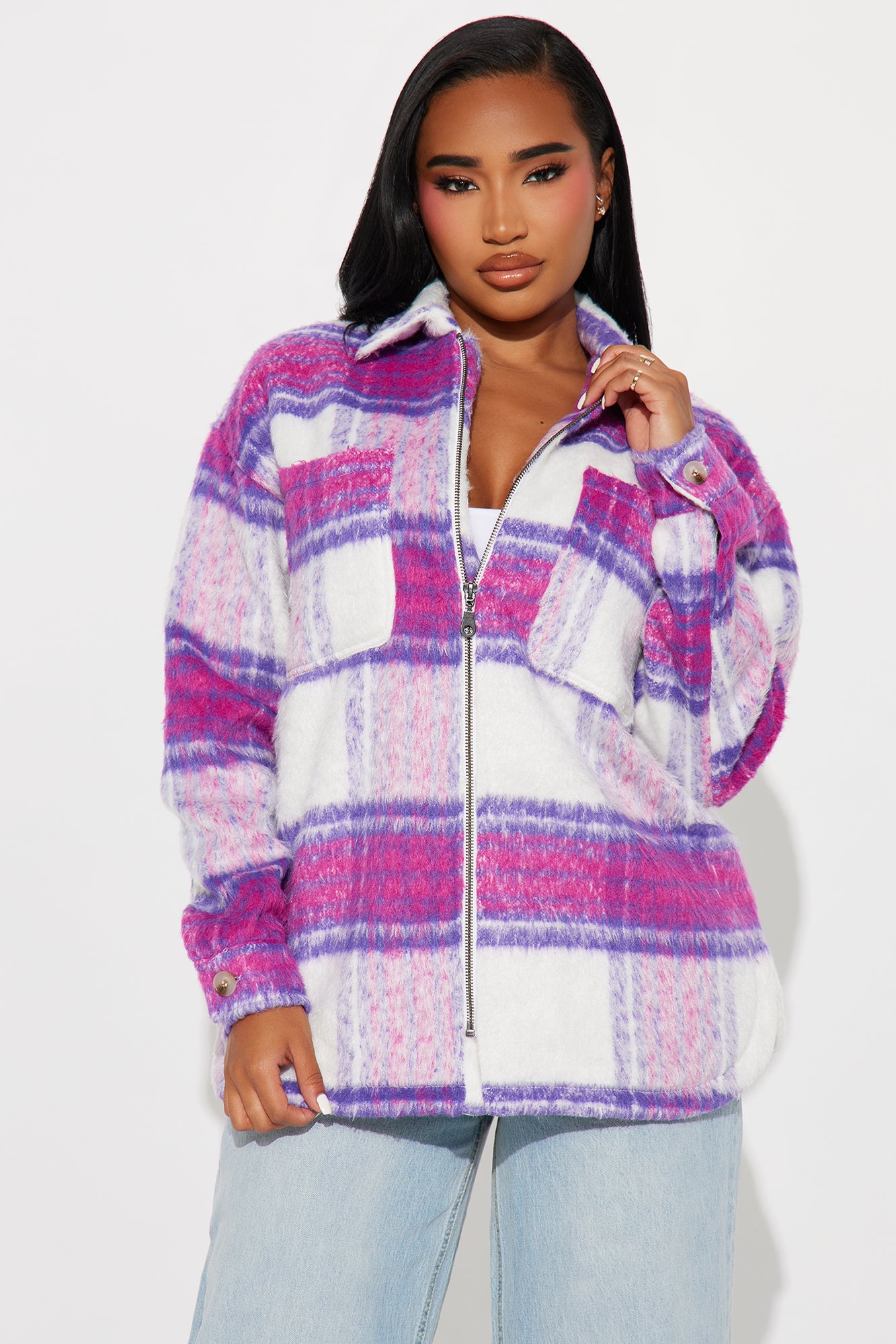 Keep It Cute Plaid Jacket - Purple/combo - Image 3