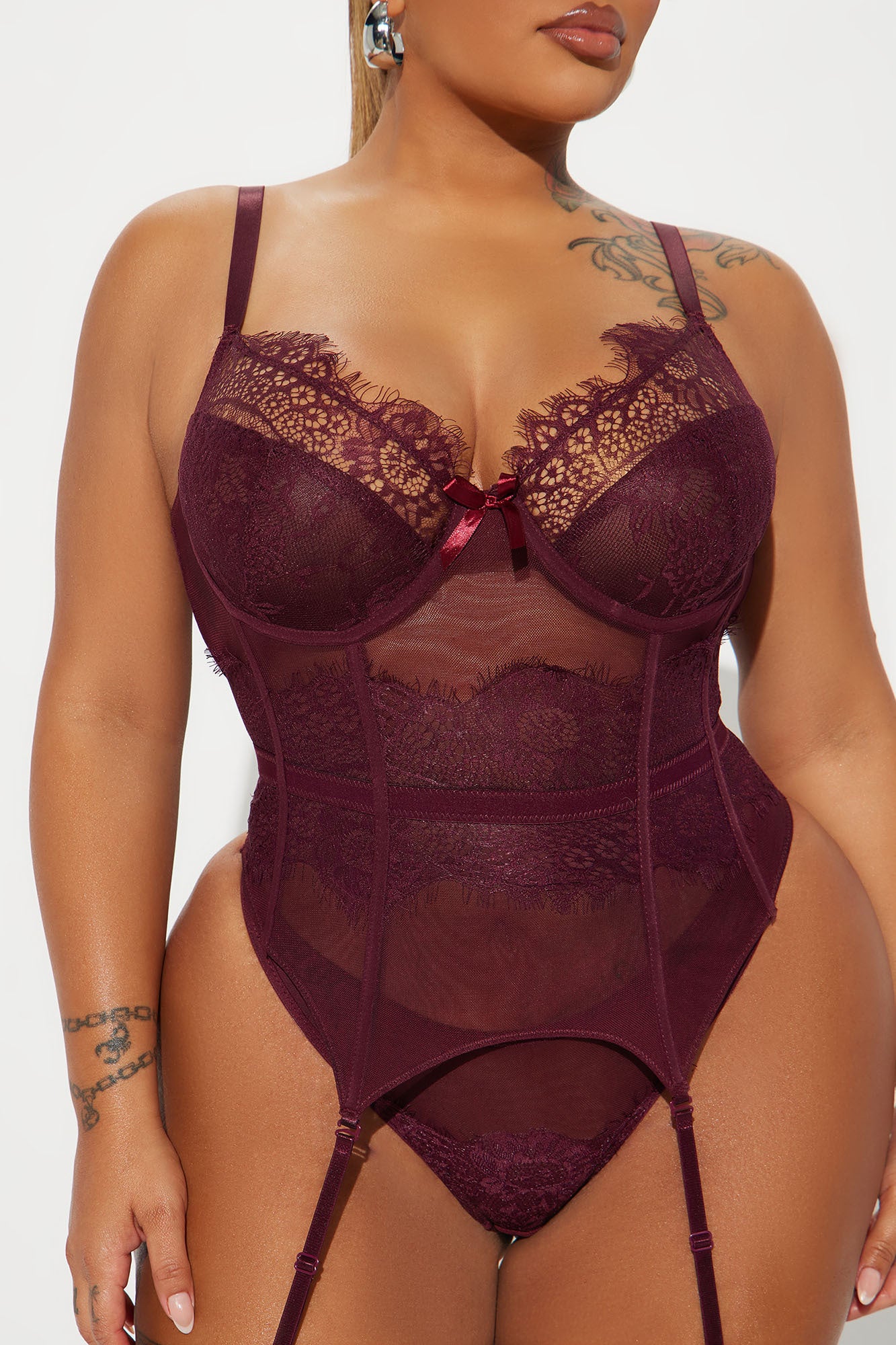 Get Into It 3 Piece Garter Set - Burgundy - Image 8