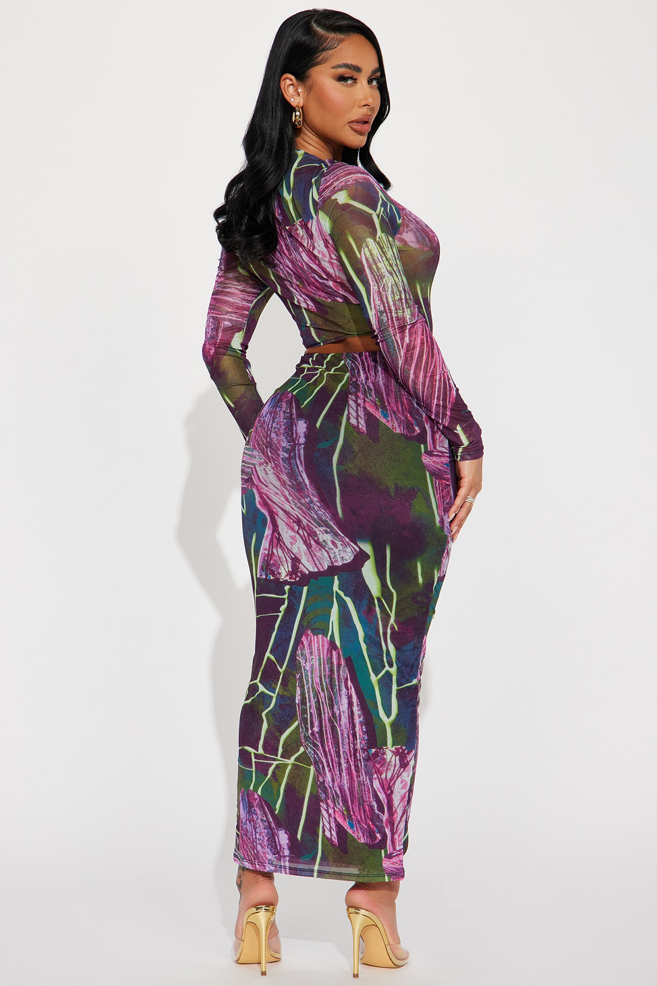 Perfect Gem Mesh Skirt Set - Magenta - Image 3