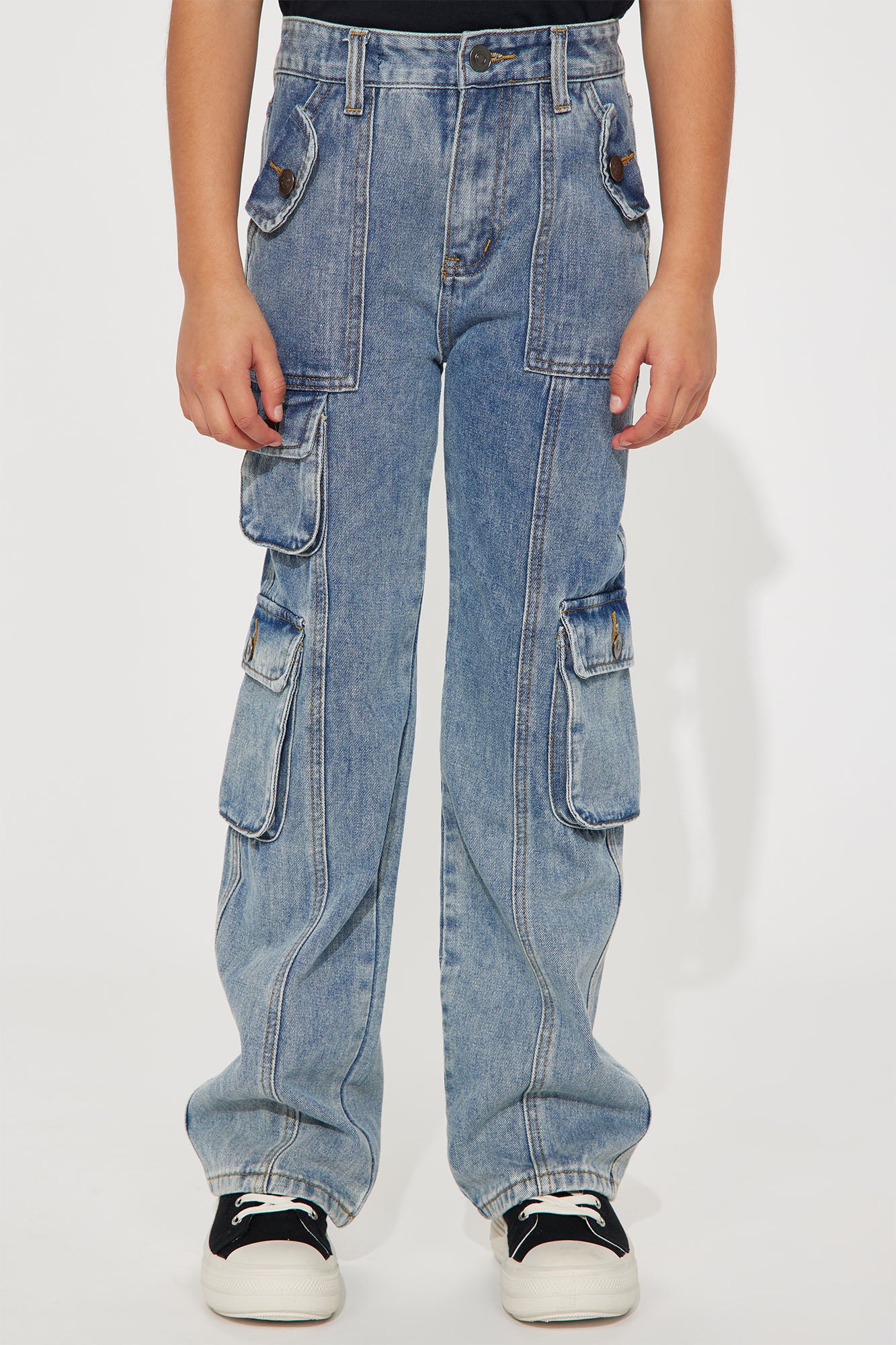 Mini Wide Leg Cargo Jeans - Blue Wash - Image 4