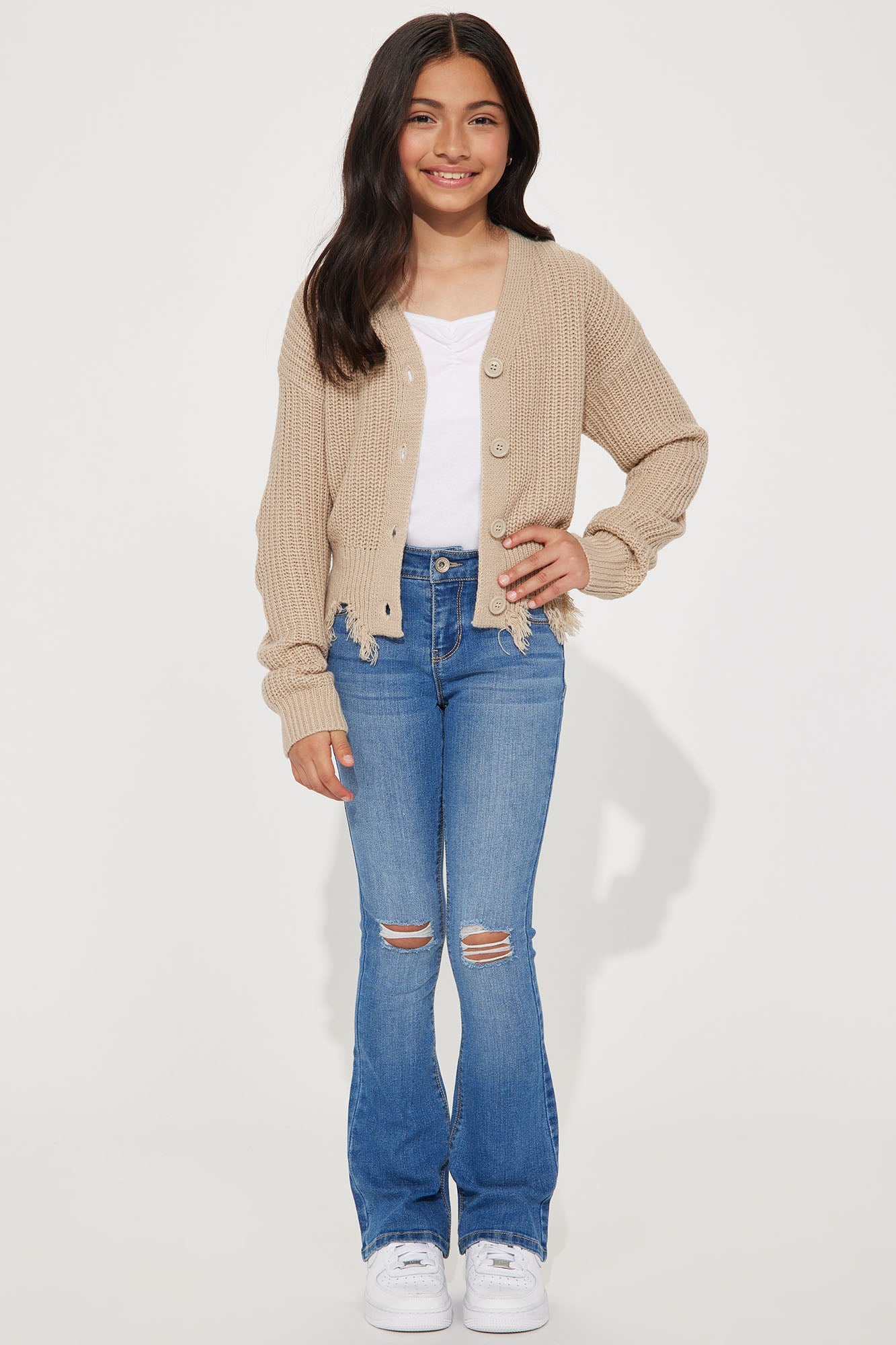 Mini Distressed With You Cardigan - Taupe - Image 3