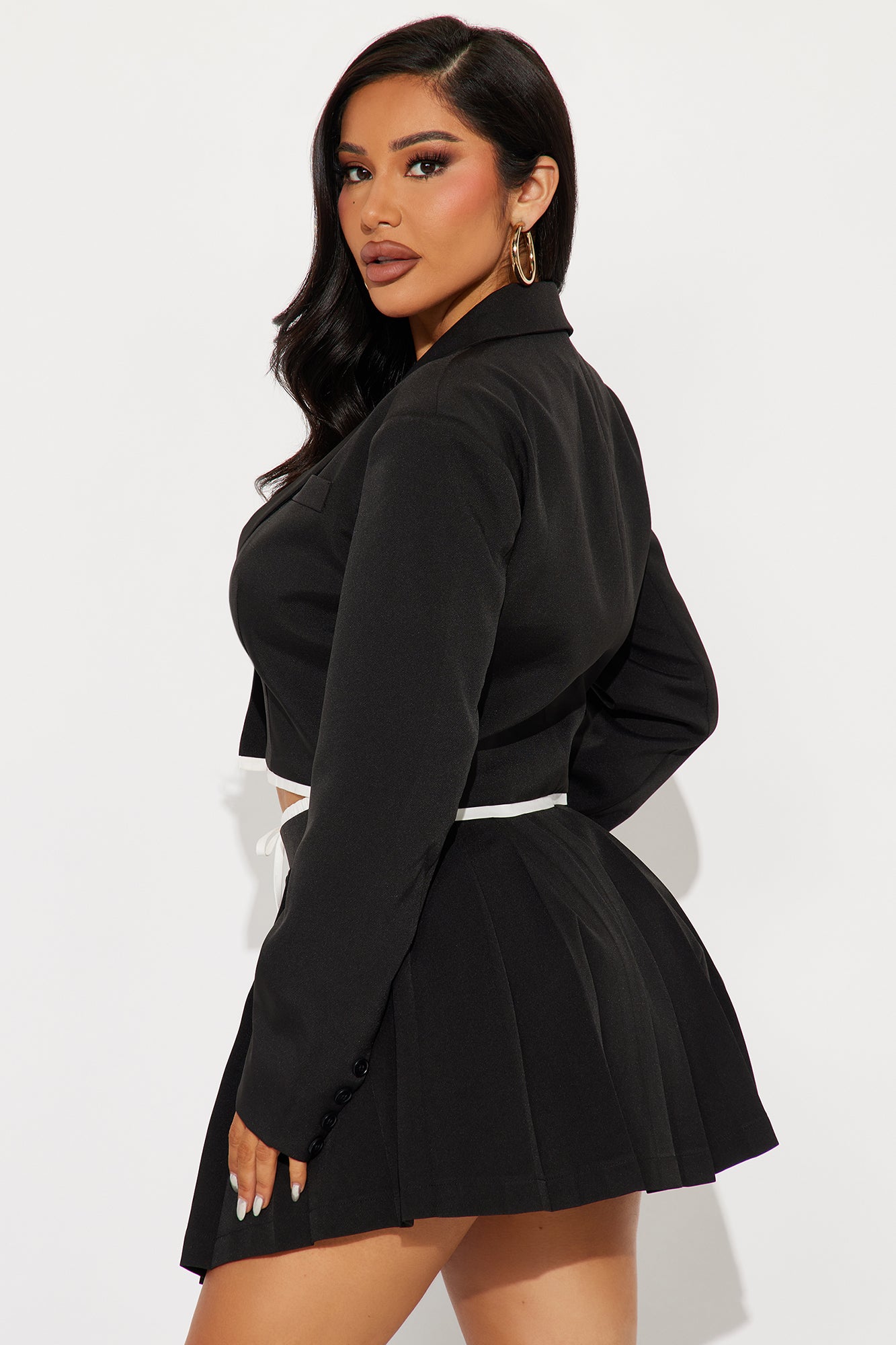 In Charge Blazer Pleated Skirt Set - Black - Image 4