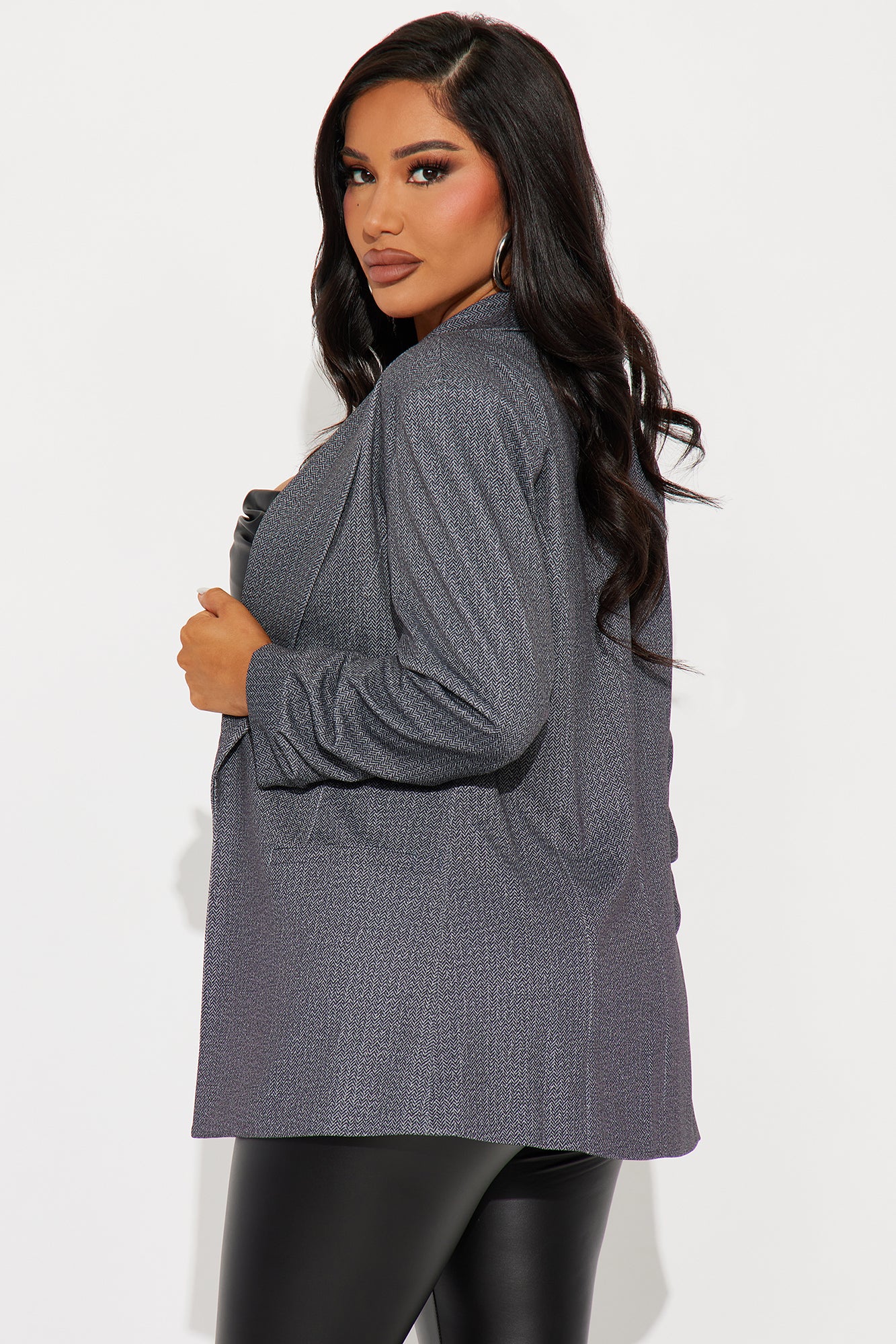 Celine Herringbone Blazer - Charcoal - Image 3