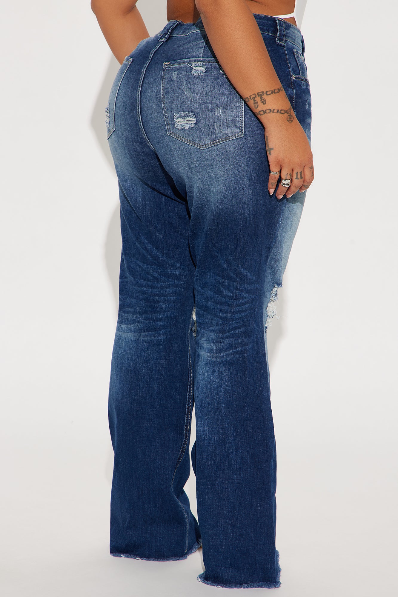 Coldwater Canyon Stretch Ripped Wide Leg Jeans - Dark Wash - Image 6