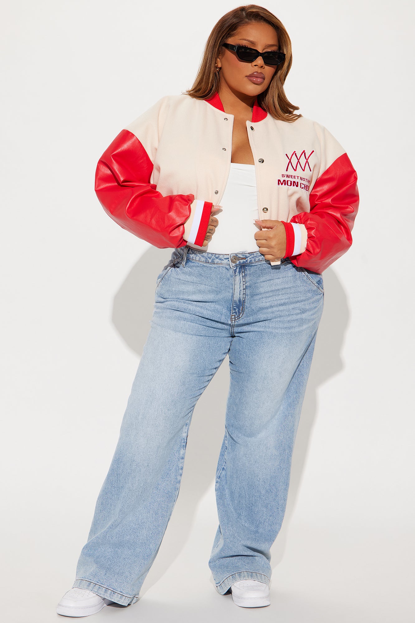 Mon Cheri Cropped Varsity Jacket - Taupe/combo - Image 8