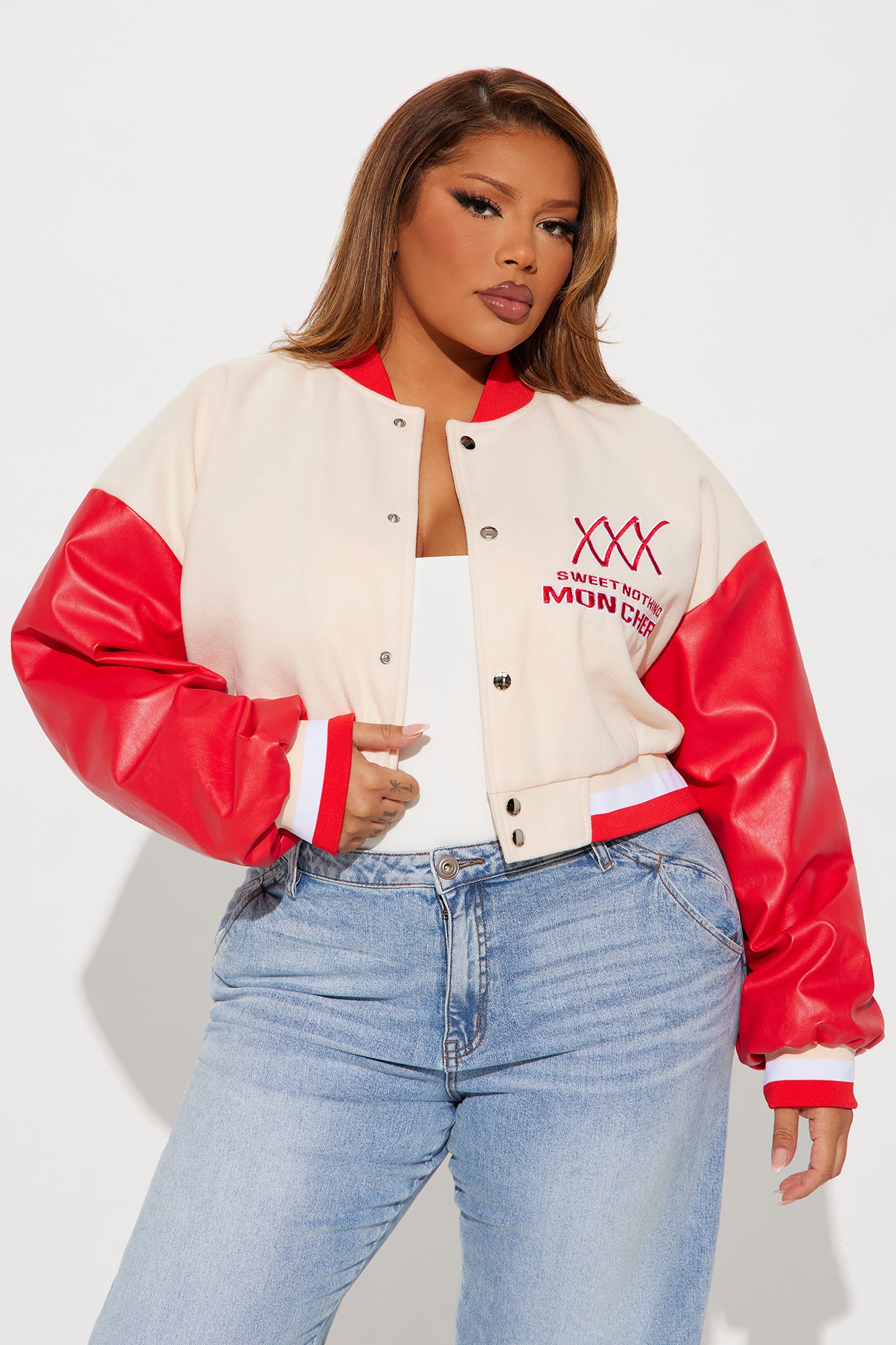 Mon Cheri Cropped Varsity Jacket - Taupe/combo - Image 7