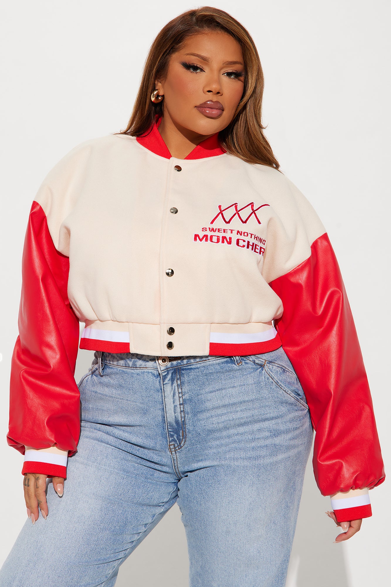 Mon Cheri Cropped Varsity Jacket - Taupe/combo - Image 9