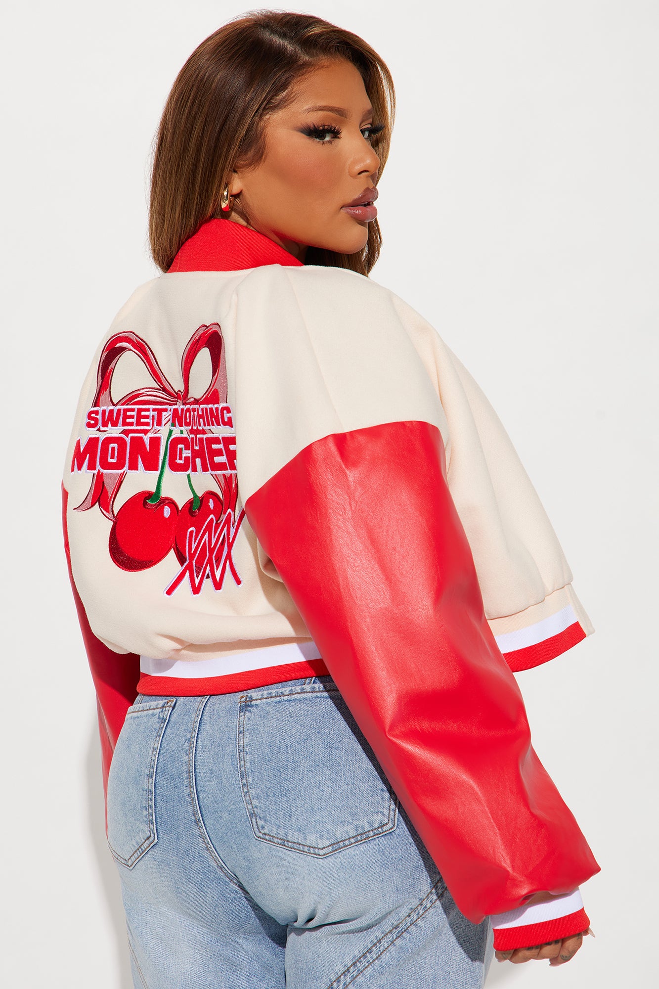 Mon Cheri Cropped Varsity Jacket - Taupe/combo - Image 12