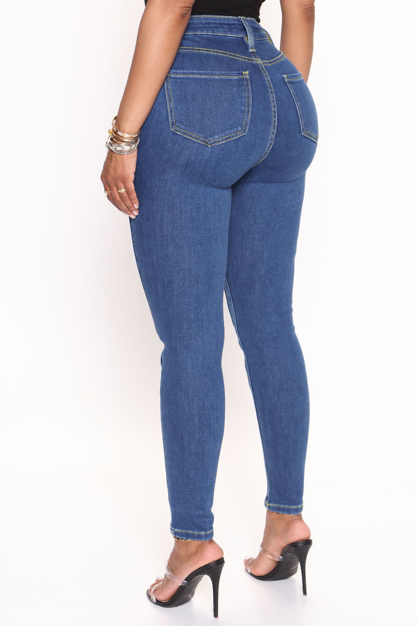 Contour Seam Detail Skinny Jeans - Medium Wash - Image 3