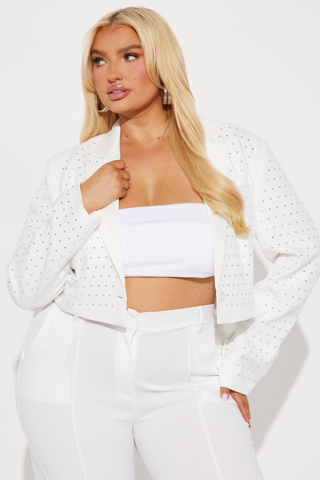 Watch Me Sparkle Cropped Blazer - White - Image 6