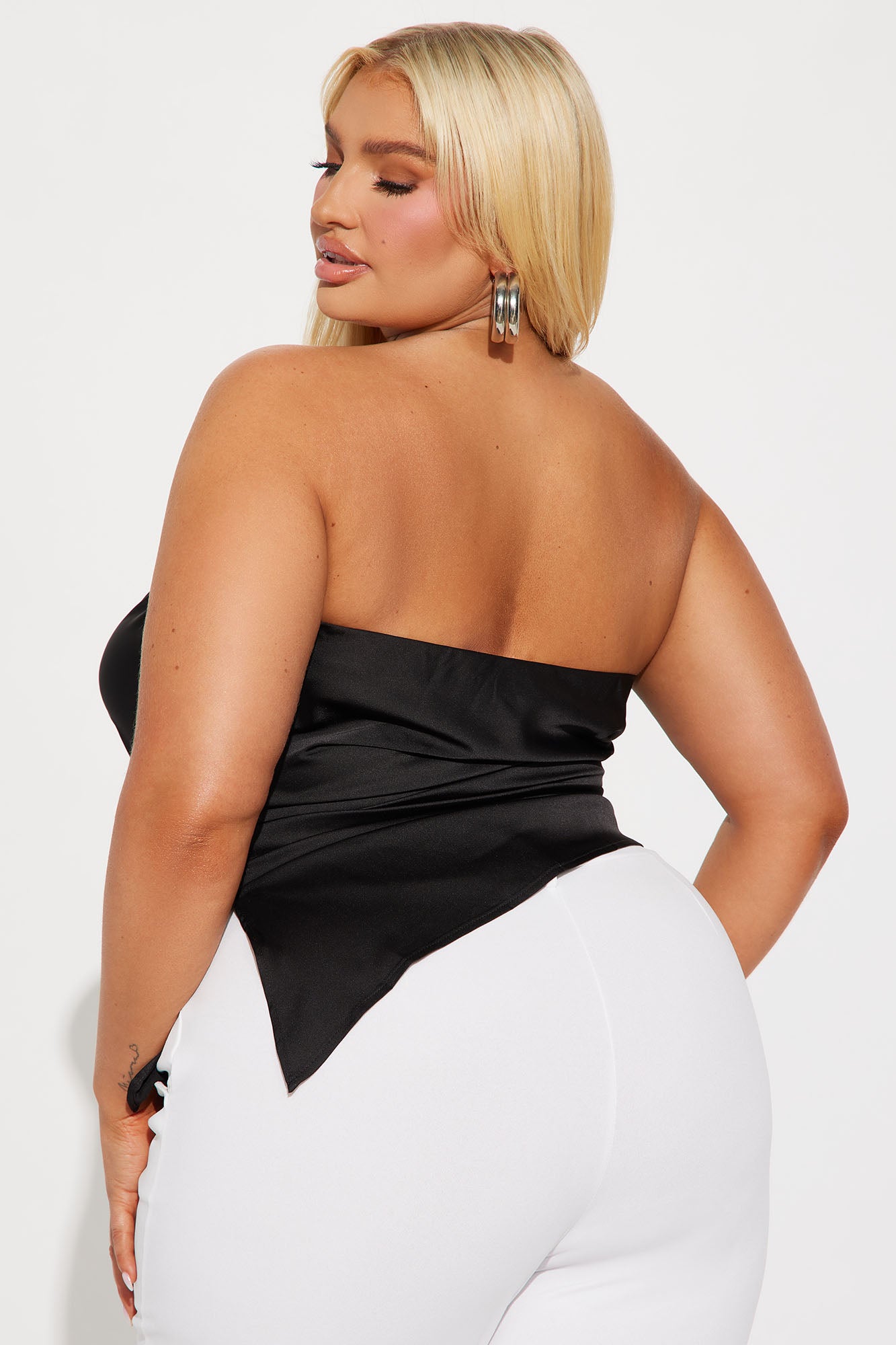 Valerie Asymmetrical Satin Top - Black - Image 7