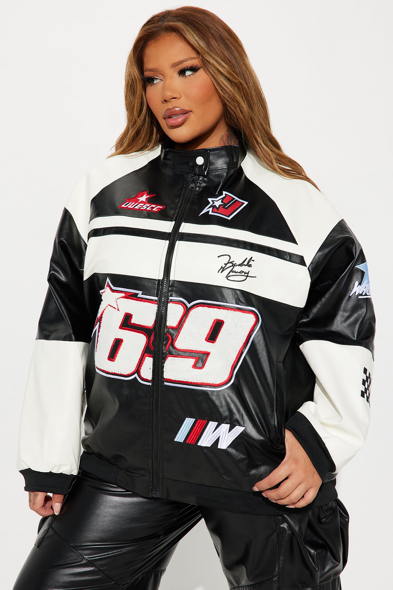 Racing Flag Bomber Jacket - Black/White - Image 9