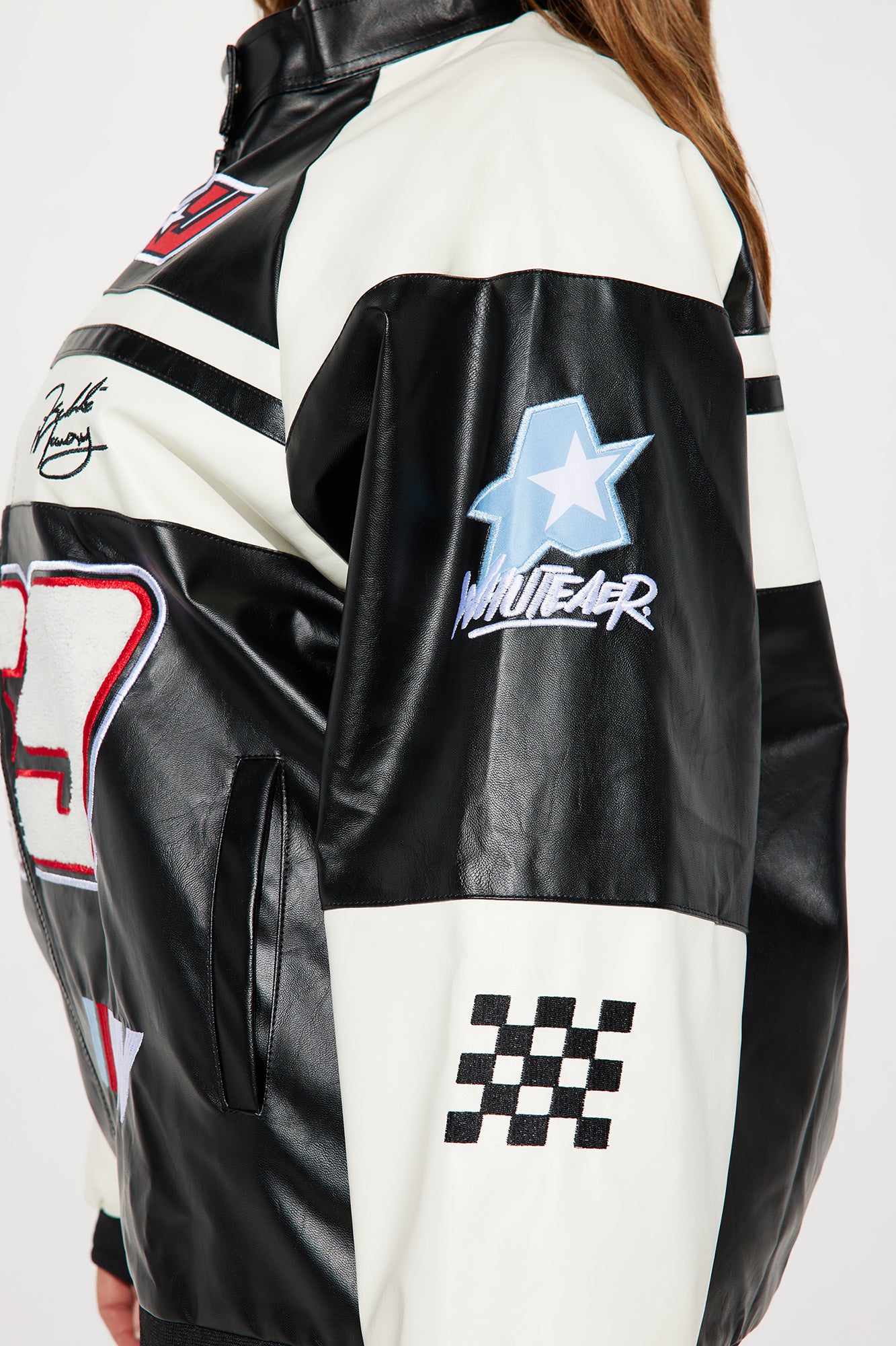 Racing Flag Bomber Jacket - Black/White - Image 11