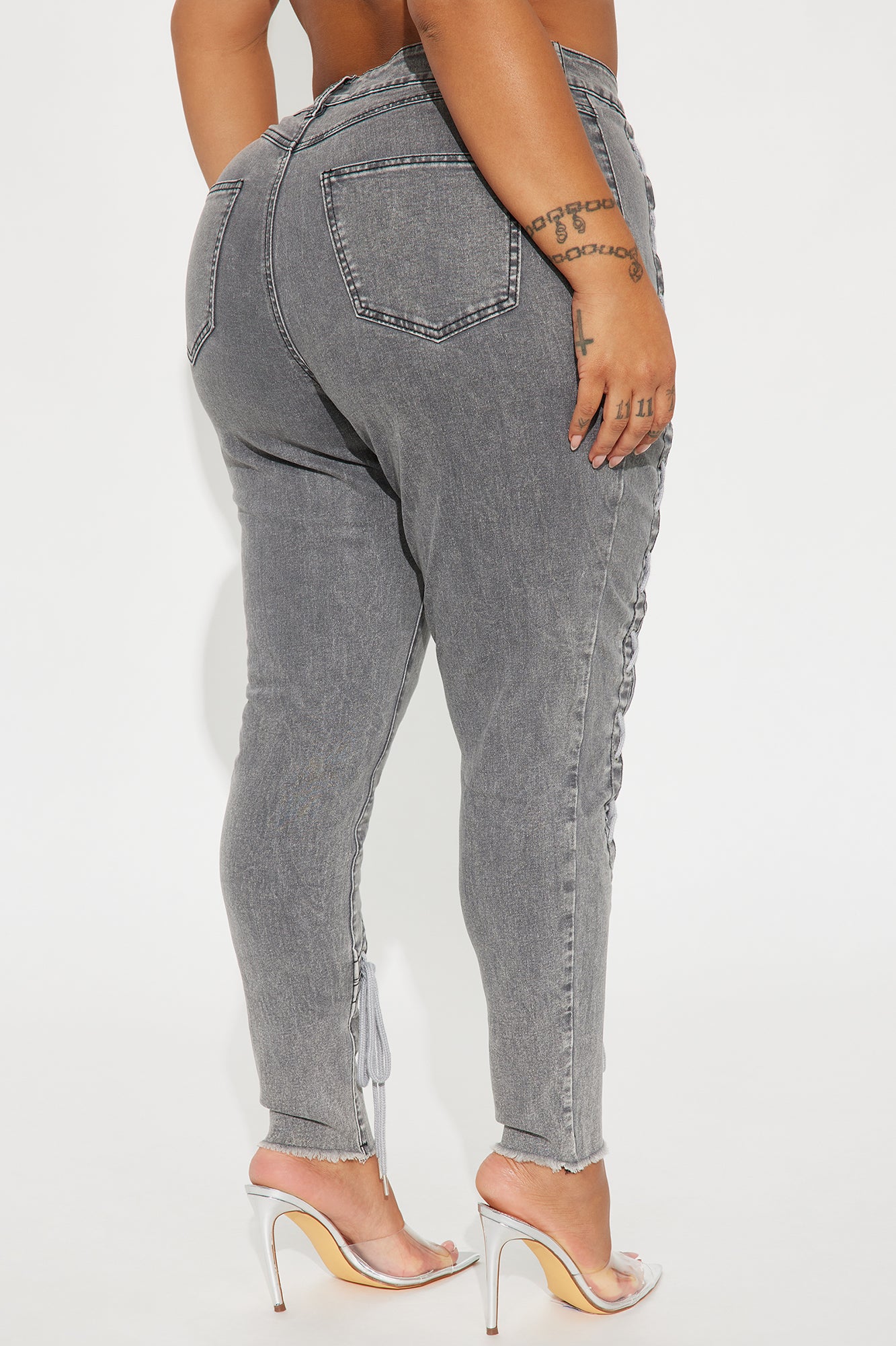 Boo Thang Lace Up Stretch Skinny Jeans - Grey - Image 6