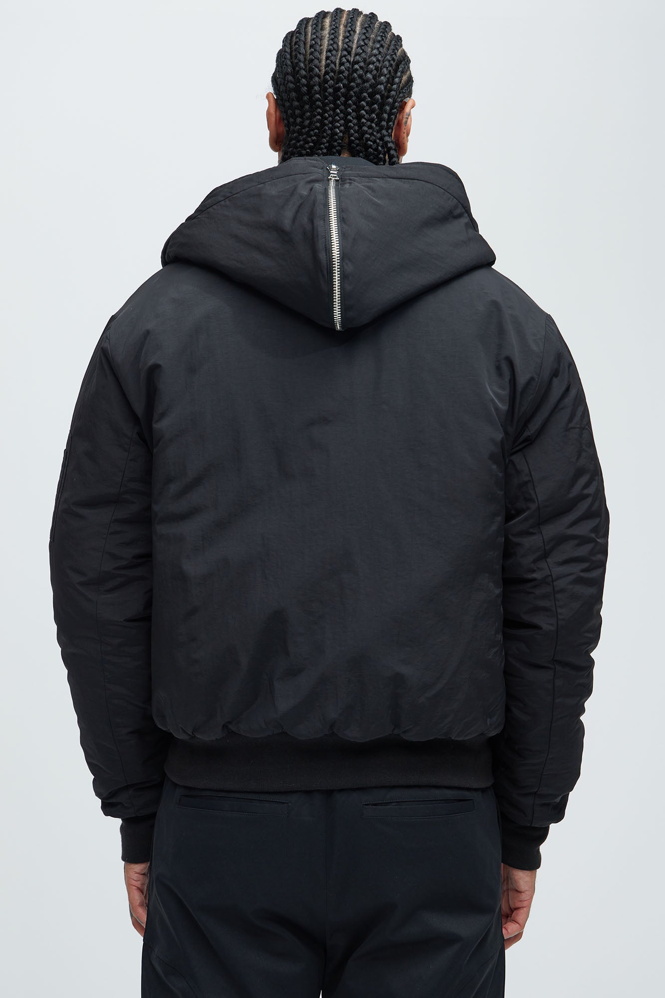 Full Zip Hood Parka Bomber Jacket - Black - Image 5