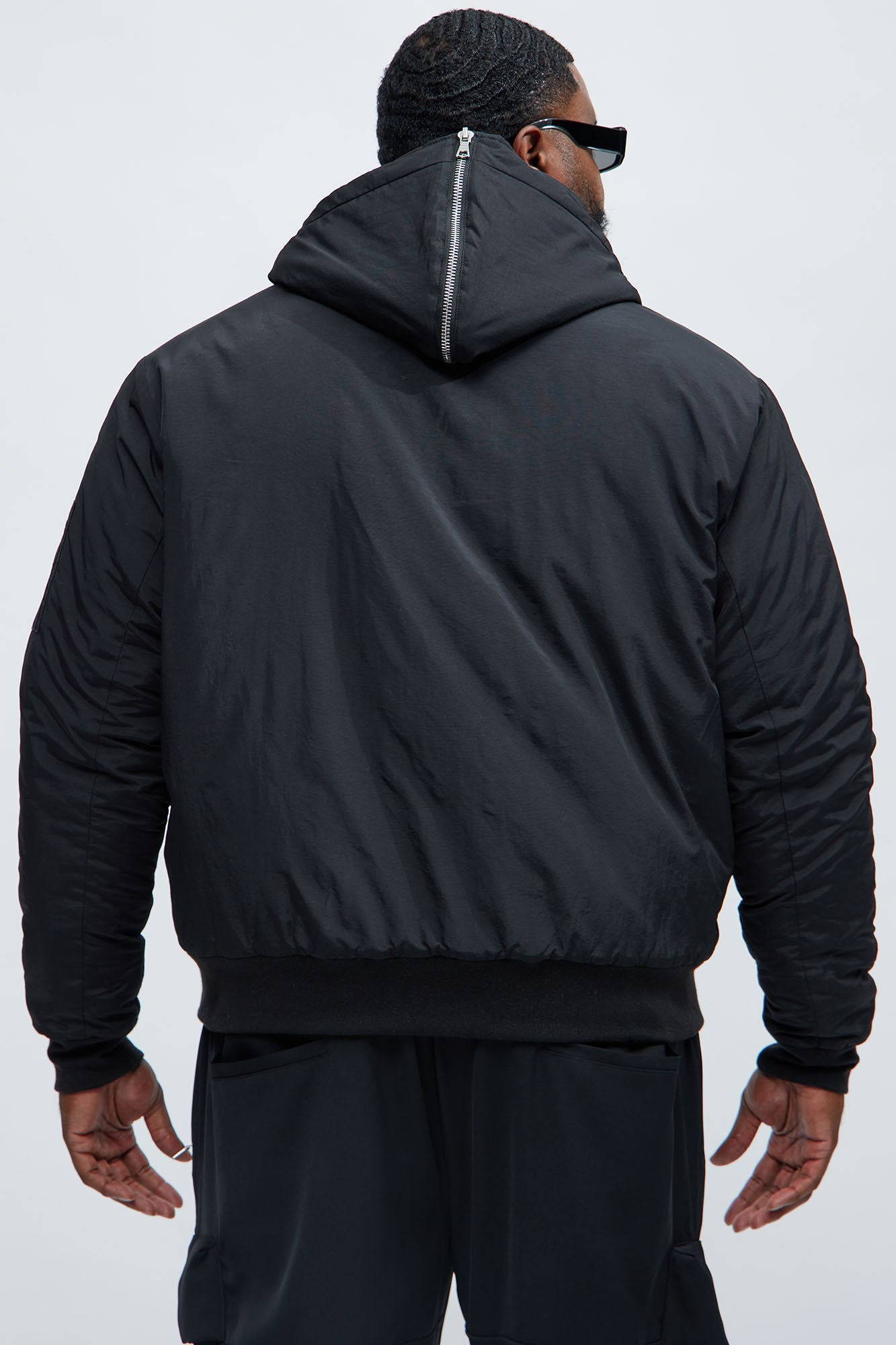 Full Zip Hood Parka Bomber Jacket - Black - Image 9