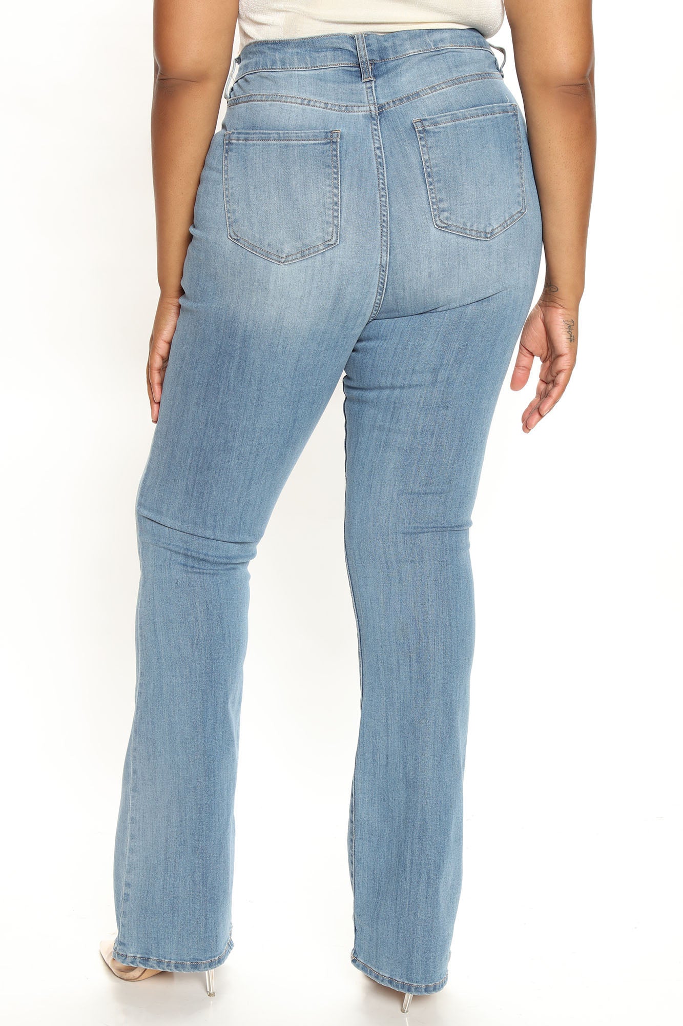 Tall Jessie Mid Rise Distressed Bootcut Jean - Light Blue Wash - Image 6