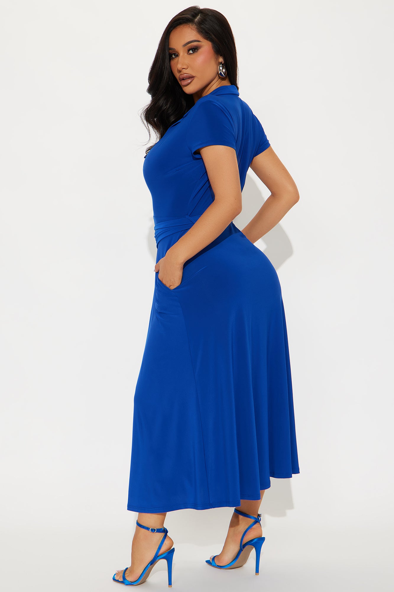 Elise Button Up Midi Dress - Royal - Image 3