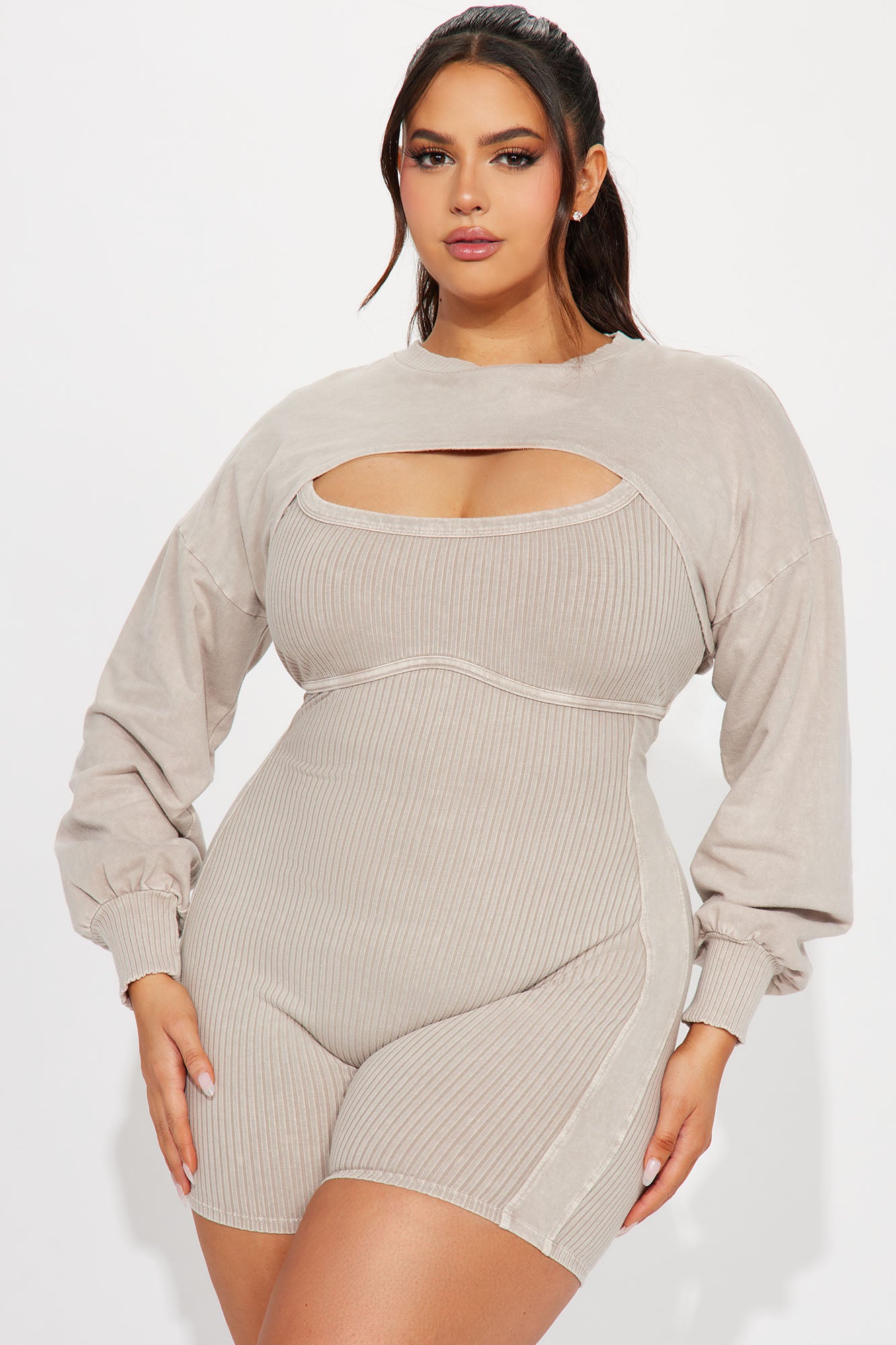 Andrea Ribbed Romper Set - Sand - Image 6