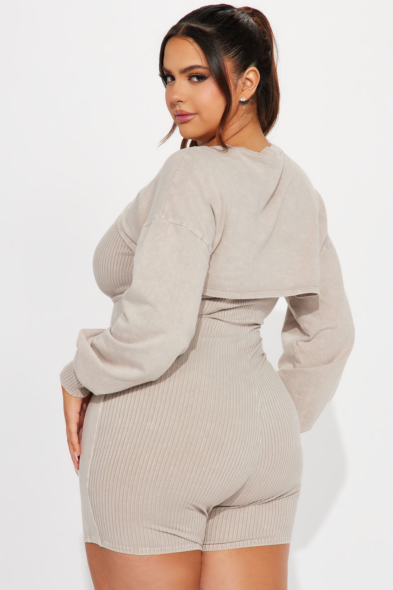 Andrea Ribbed Romper Set - Sand - Image 7