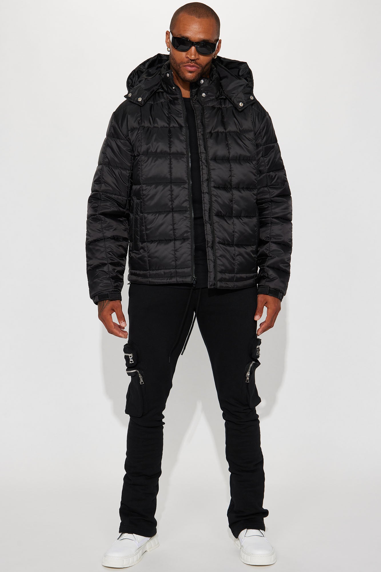 Grenade Like Hooded Puffer Jacket - Black - Image 5