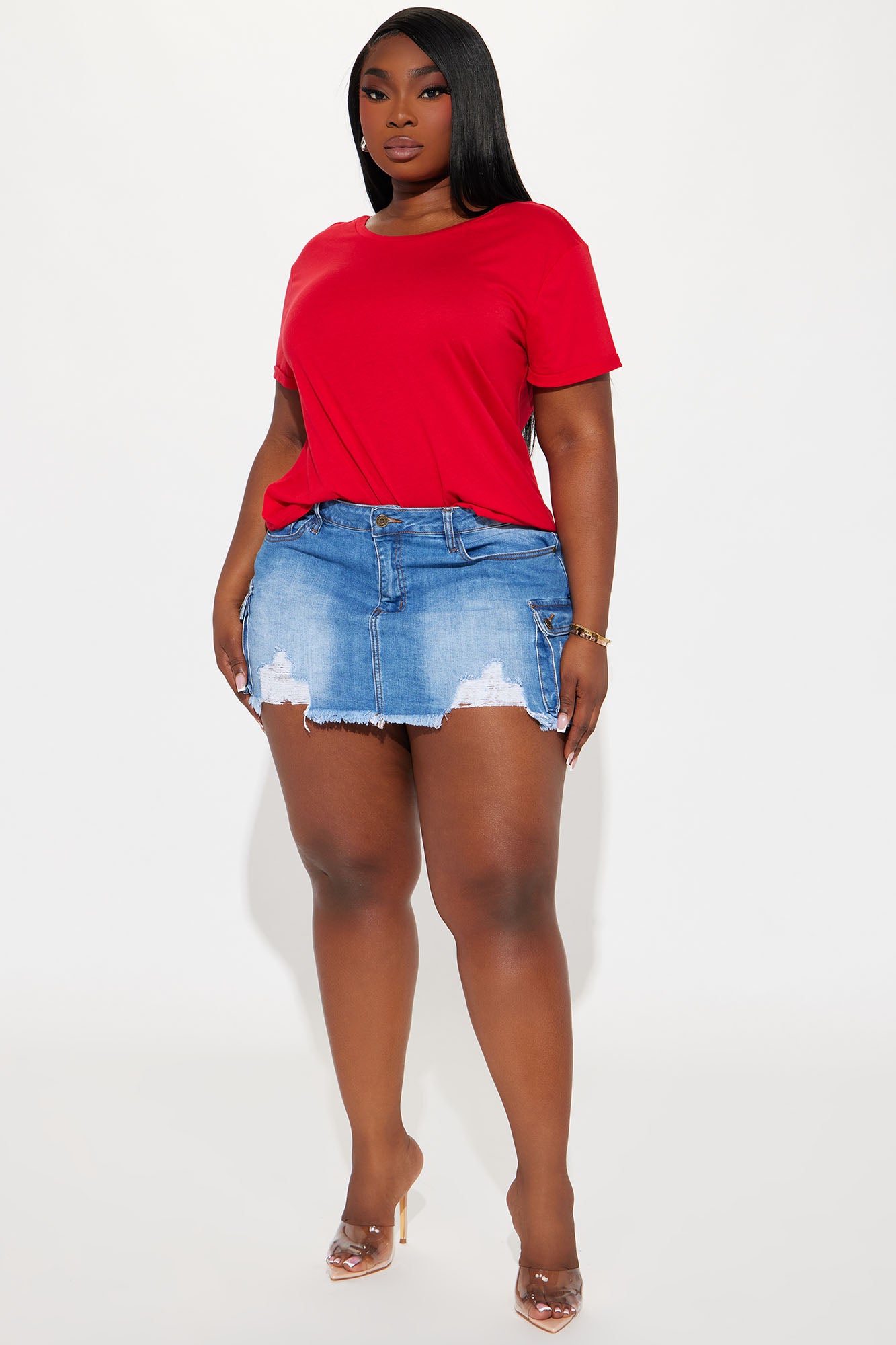 Annie Cuffed Short Sleeve Top - Red - Image 5