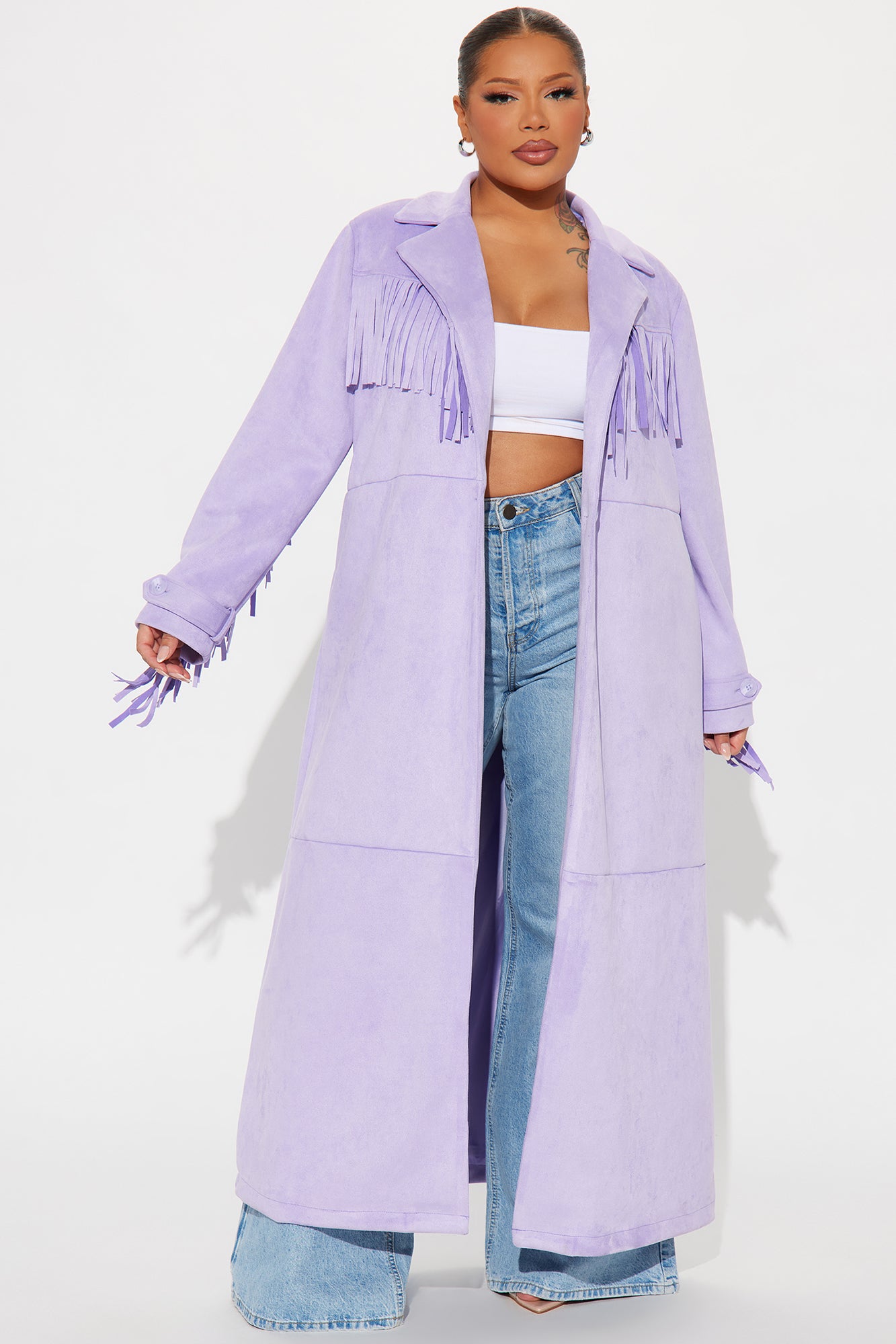 Fatima Fringe Faux Suede Trench - Lavender - Image 5