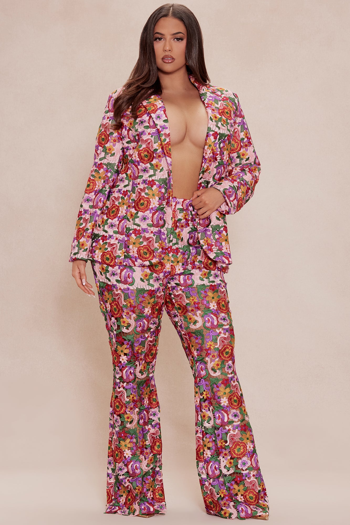 Aubrey Floral Lace Trouser Pant - Pink/combo - Image 6