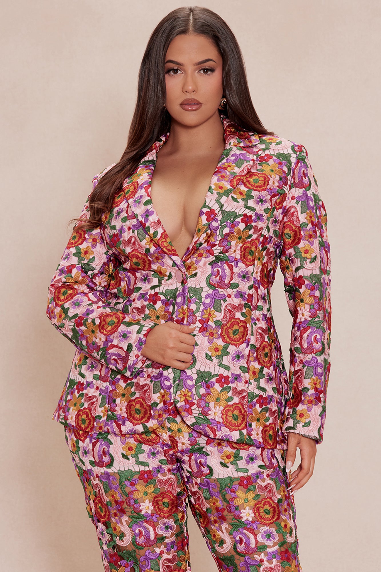 Aubrey Floral Lace Blazer - Pink/combo - Image 7