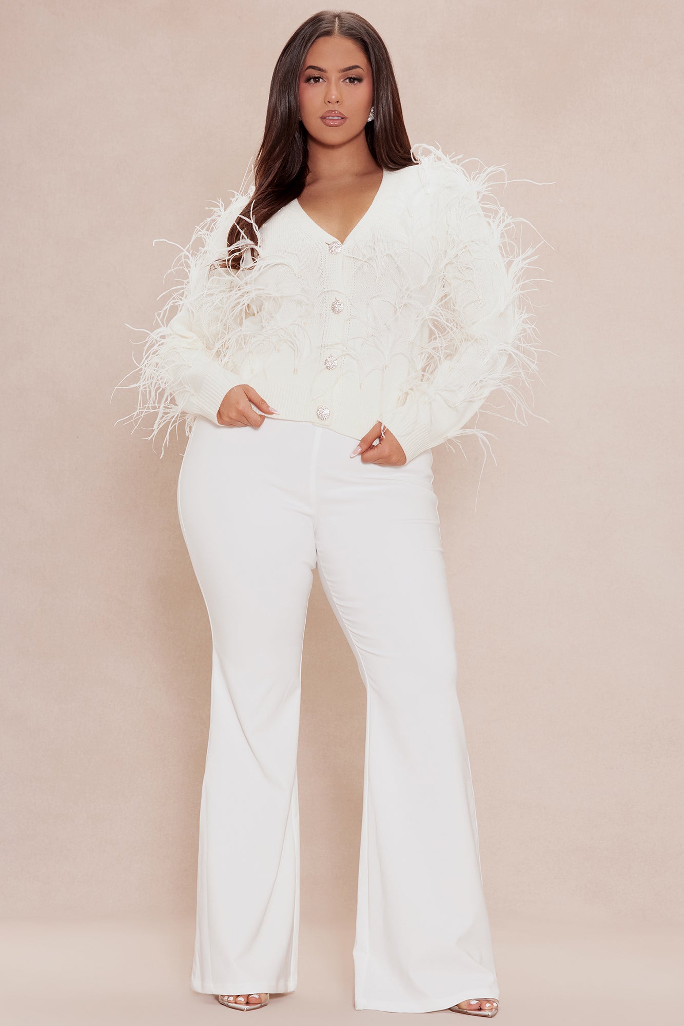 Santana Feather Cardigan - Cream - Image 10