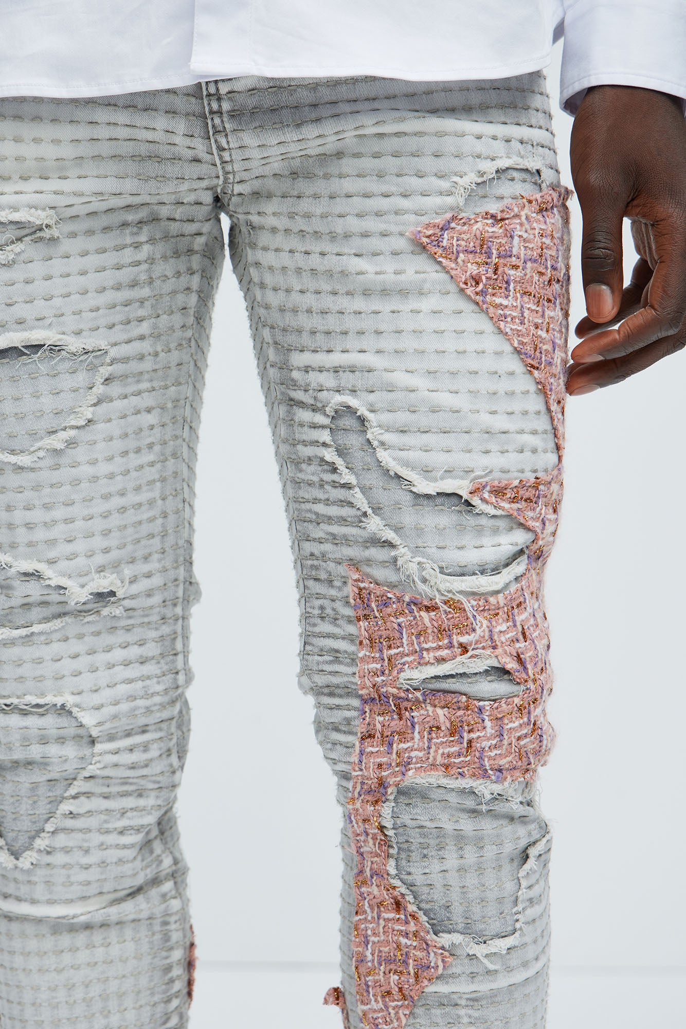 Ripped It And Fixed Stacked Skinny Flared Pants - Grey/combo - Image 3