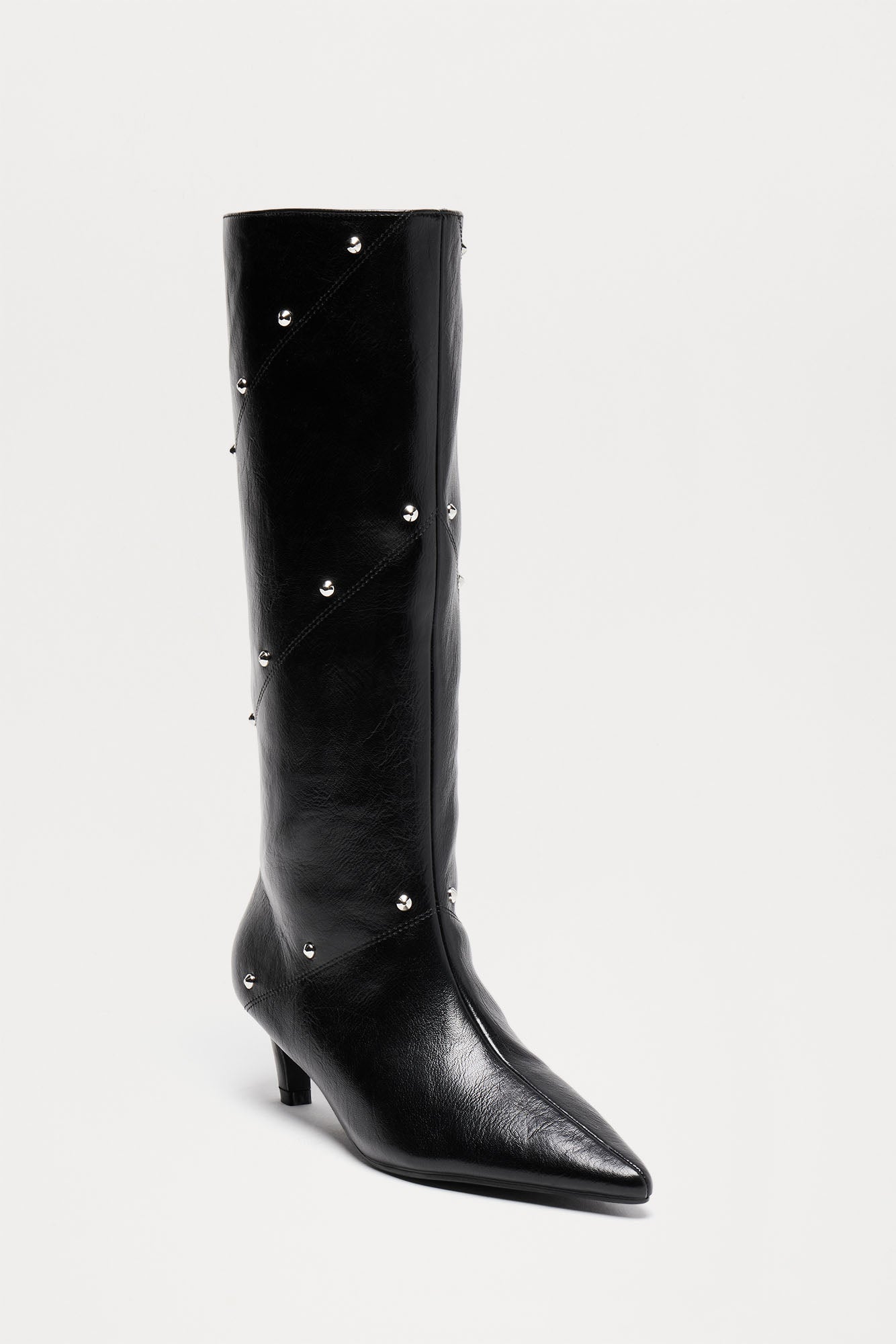 Keely Studded Kitten Heel Boots - Black - Image 3