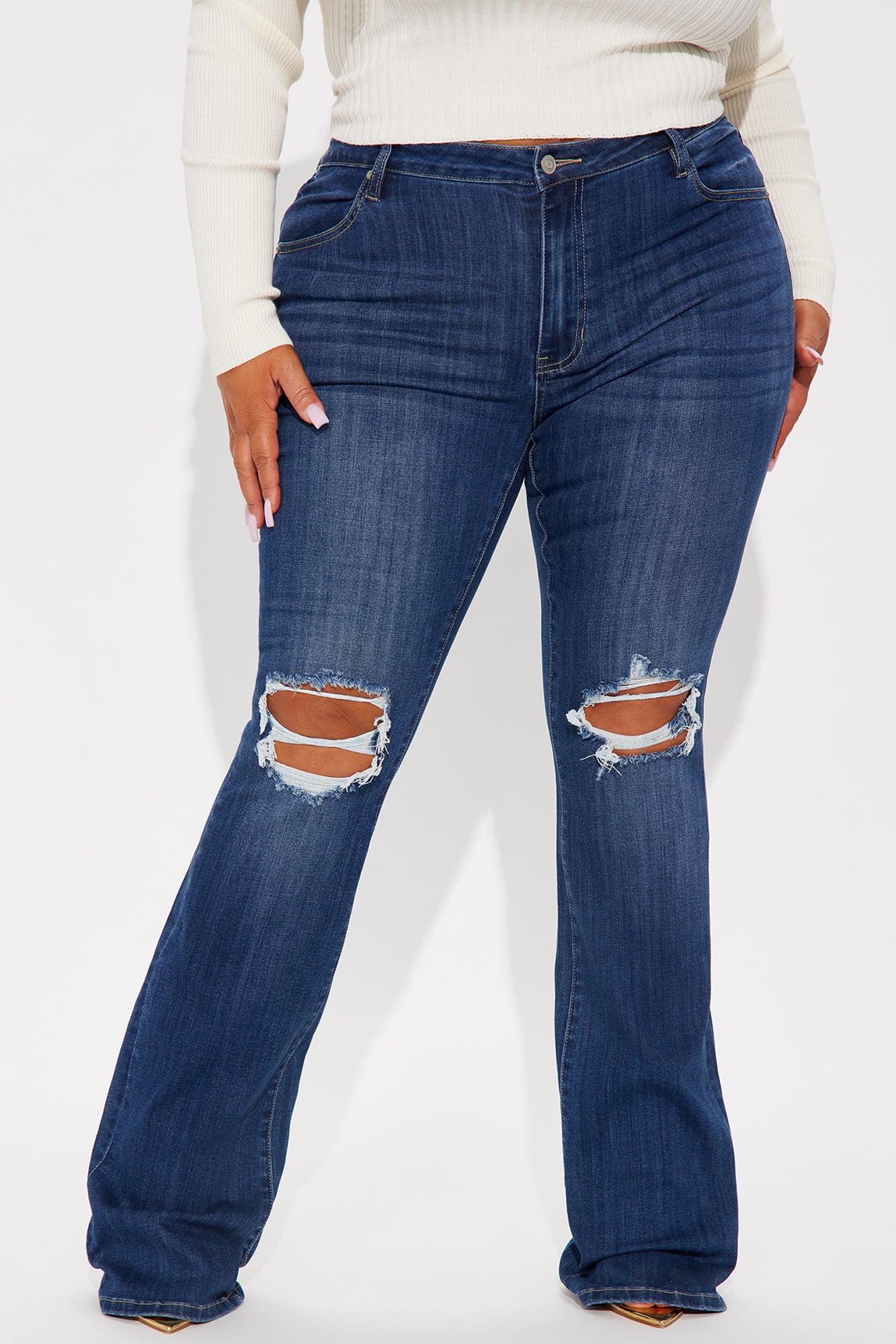 Tall Jessie Mid Rise Distressed Bootcut Jean - Medium Wash - Image 5