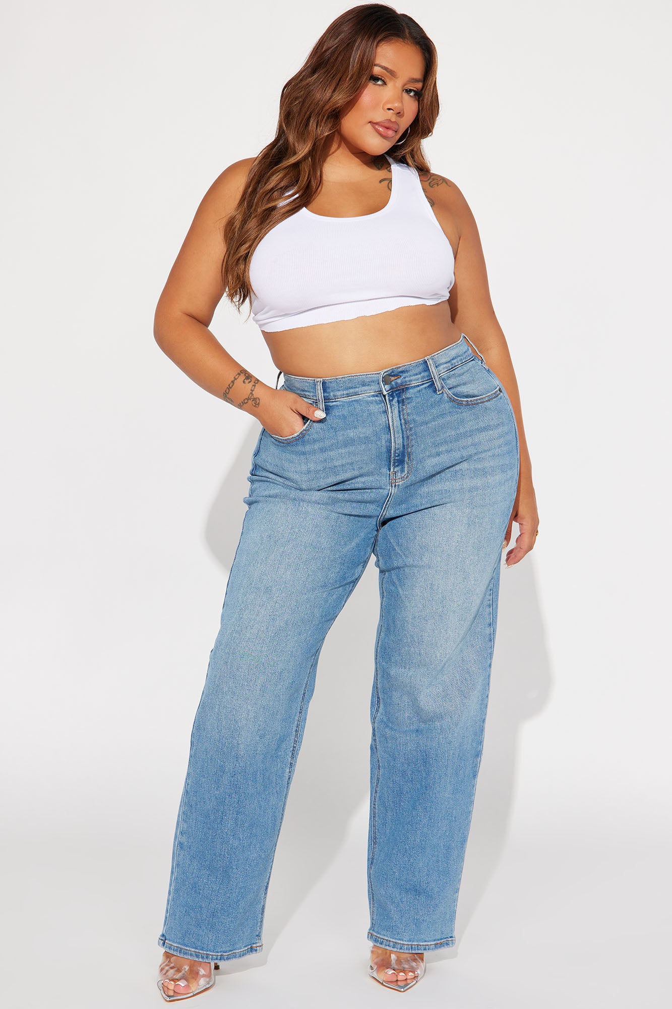 Uptown Stretch High Rise Straight Leg Jeans - Medium Blue Wash - Image 6