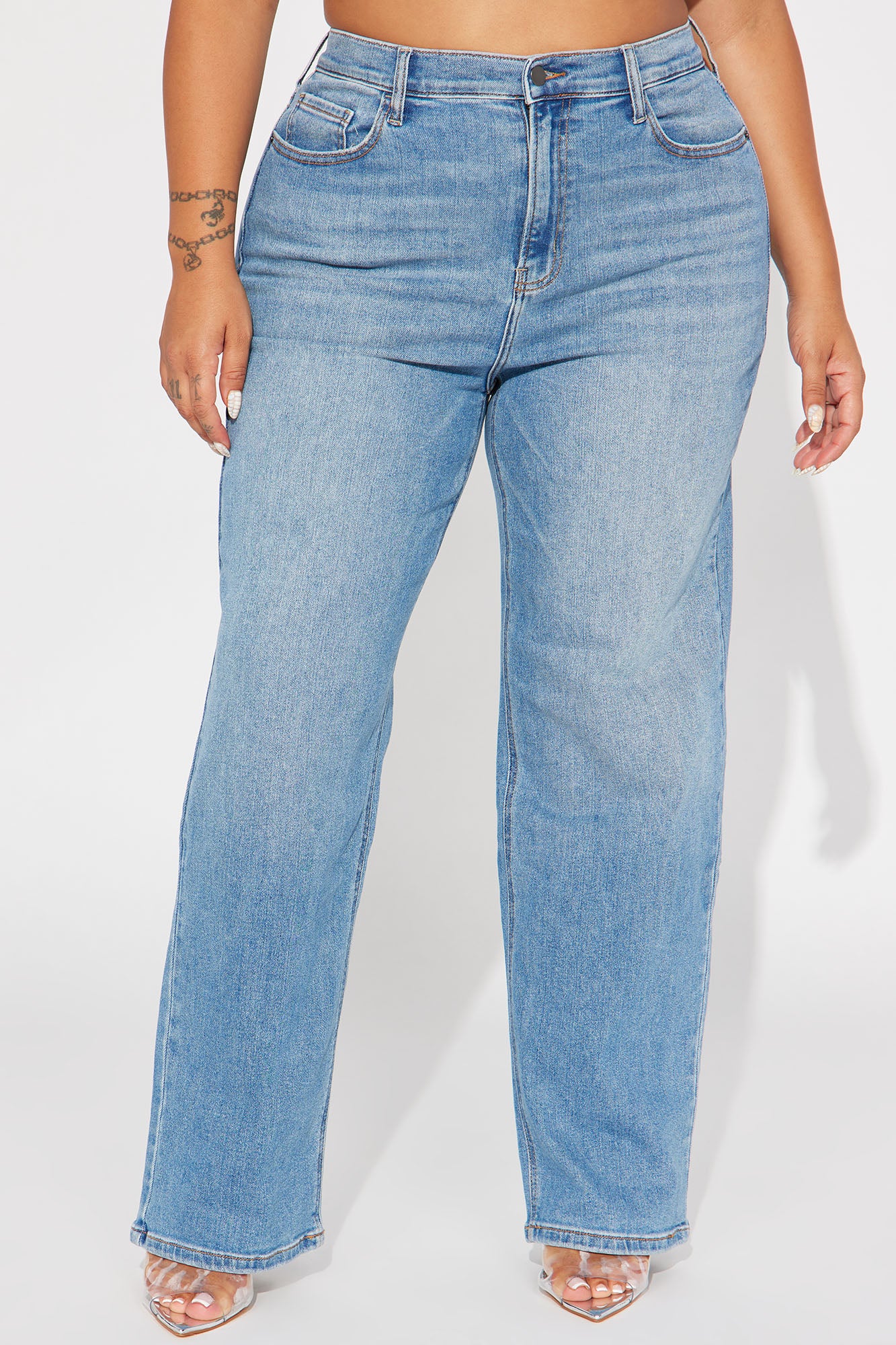 Uptown Stretch High Rise Straight Leg Jeans - Medium Blue Wash - Image 7